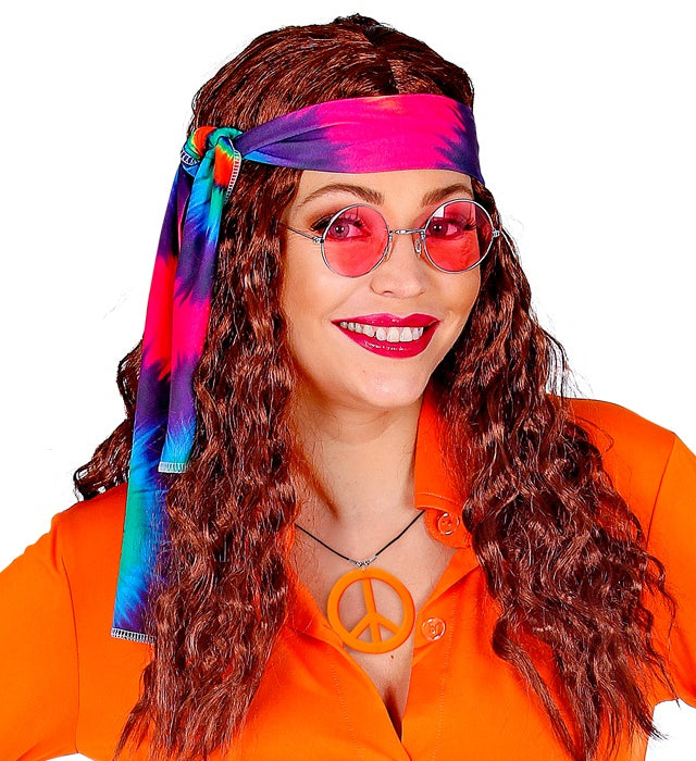 Neon orangefarbene Peacezeichen-Kette als Fasnacht-Accessoire