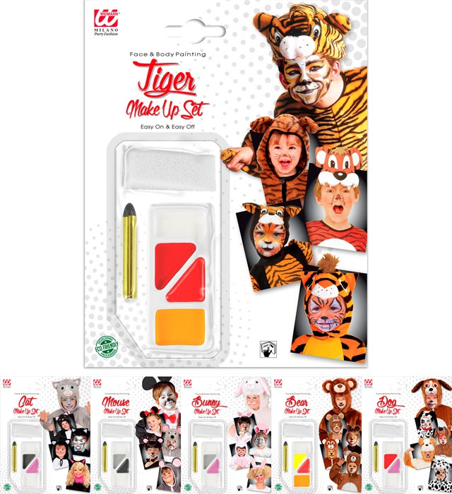 Tier-Schminkset mit 6 verschiedenen Tiermotiven für Fasnacht und Karneval