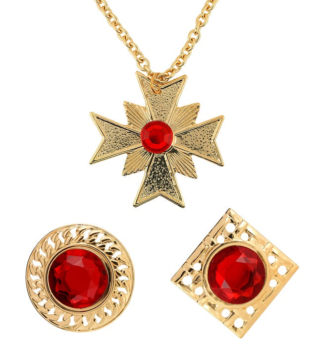 Dracula Kostüm Set mit Kette, Medaillon und zwei Ringen als Halloween-Accessoires