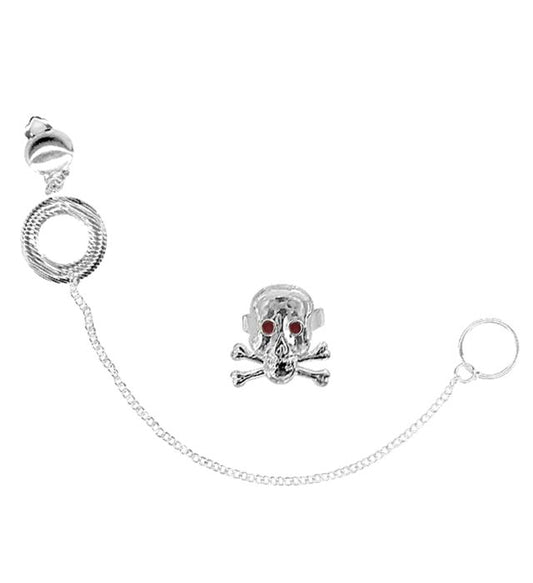 PUNK Schmuck-Set mit Schädel Ring und Ohr-Nasen-Kette für Fasnacht