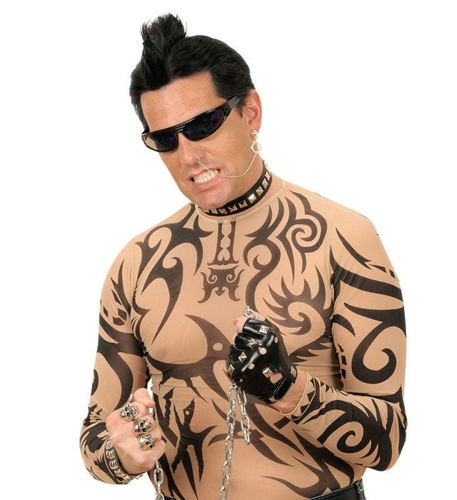PUNK Schmuck-Set mit Schädel Ring und Ohr-Nasen-Kette für Fasnacht