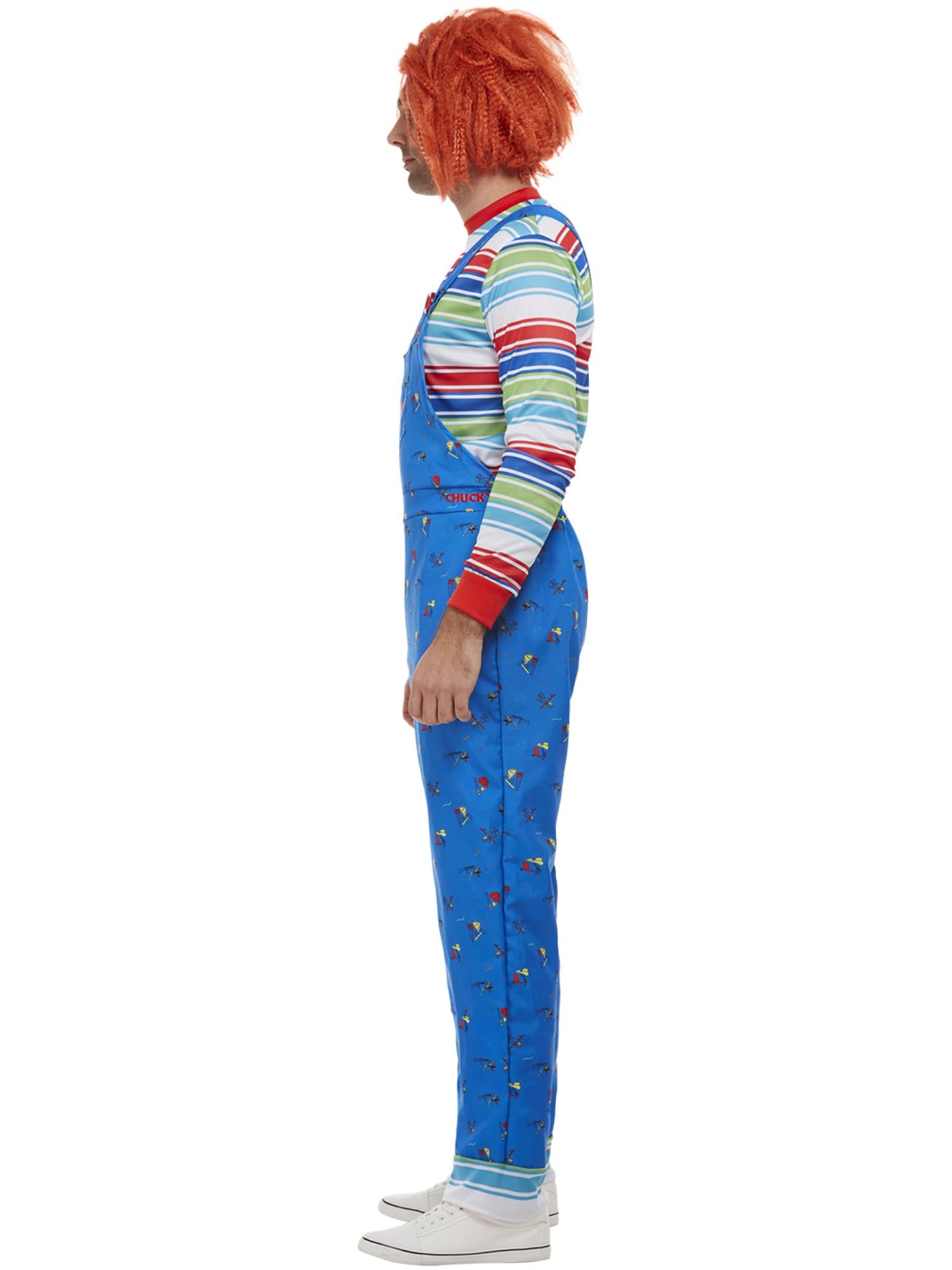 Smiffys Chucky Kostüm Blue für Herren mit Oberteil und bedruckter Latzhose – Seitenansicht