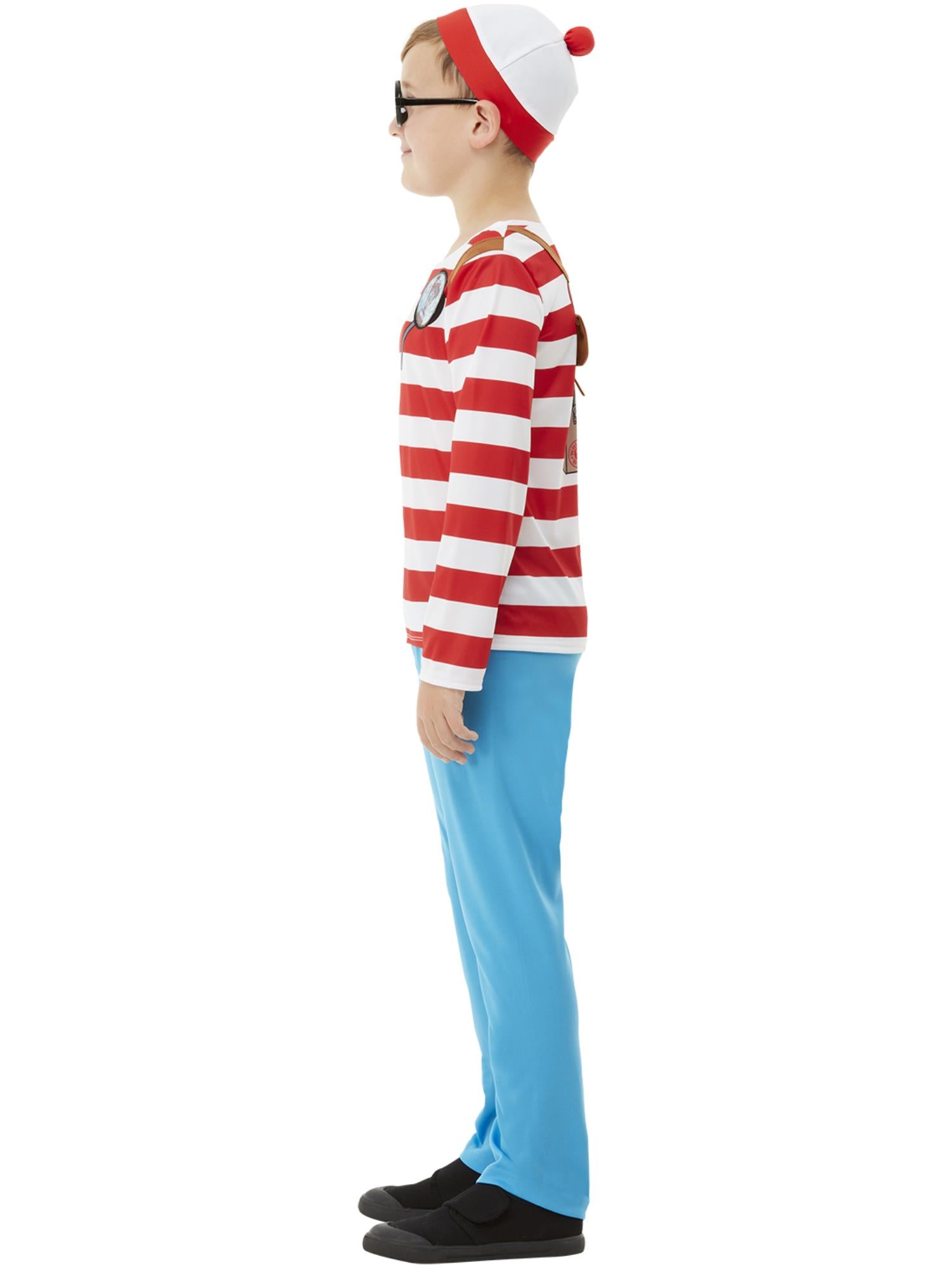 Smiffys Where's Wally Deluxe Kostüm für Jungen rot weiss – Seitenansicht
