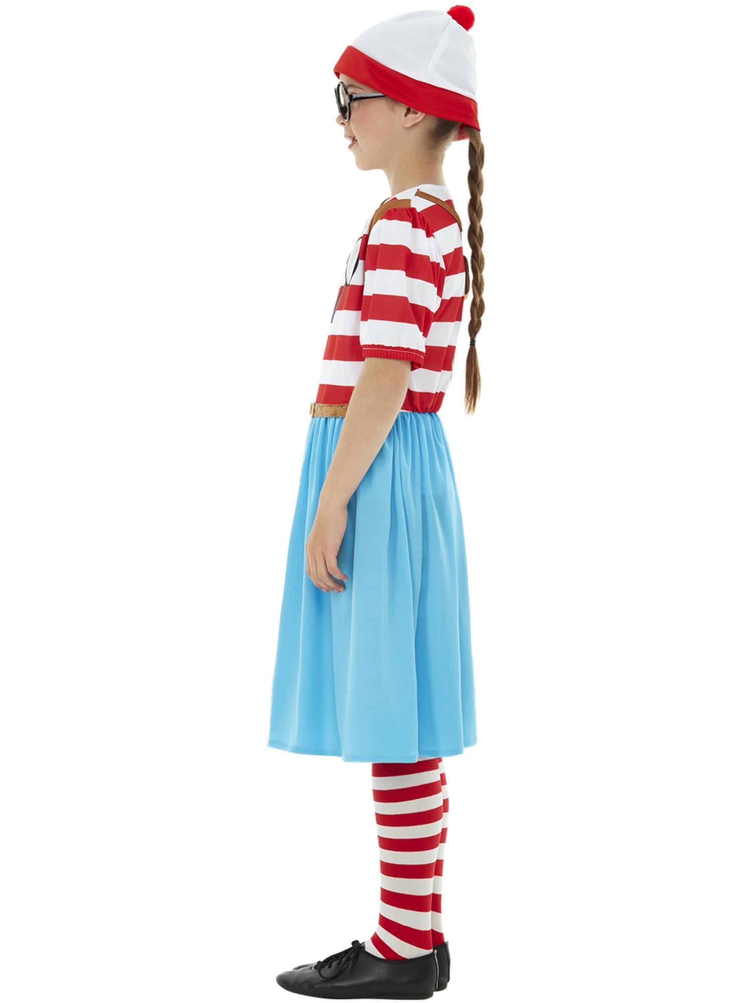 Smiffys Where's Wally? Wenda Deluxe-Kostüm für Mädchen in Rot und Weiss – Seitenansicht