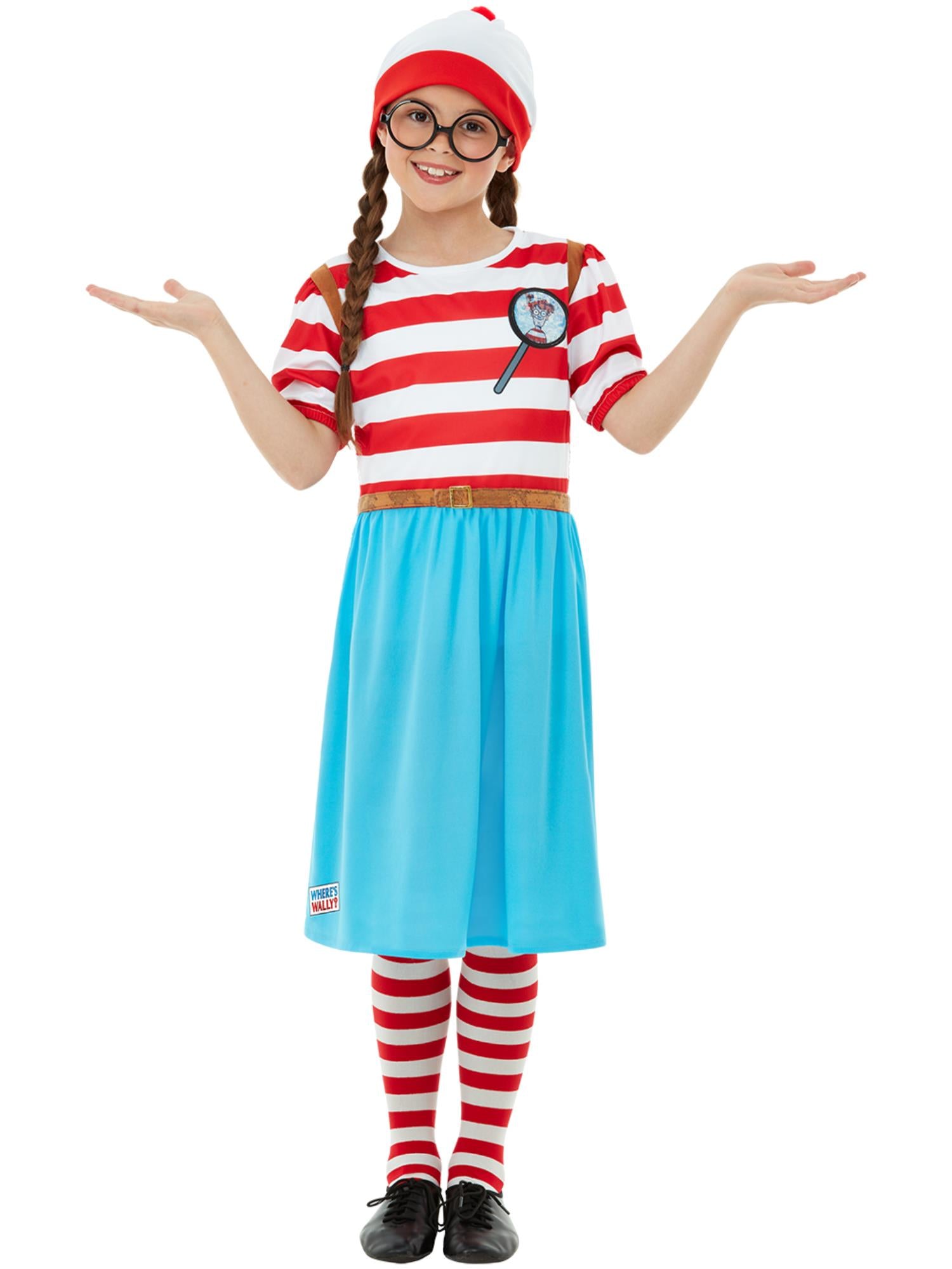 Smiffys Where's Wally? Wenda Deluxe-Kostüm für Mädchen in Rot und Weiss – Produktansicht