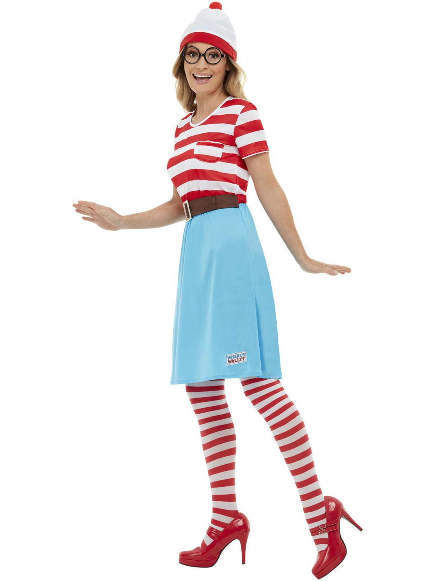 Smiffys Wenda-Kostüm für Damen in Rot und Weiss mit Kleid, Hut und Brille – Seitenansicht