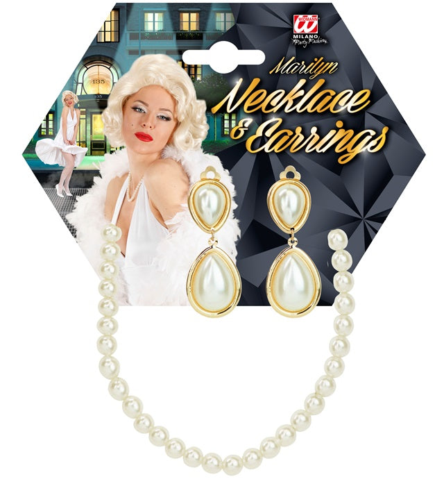 MARILYN Set mit Perlenhalskette und Ohrringen für Fasnacht und Mottoparty