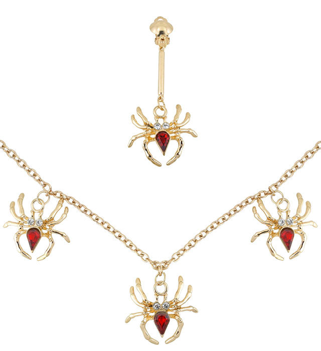 SPIDER LADY Schmuckset mit Spinnen-Halskette und passenden Ohrringen