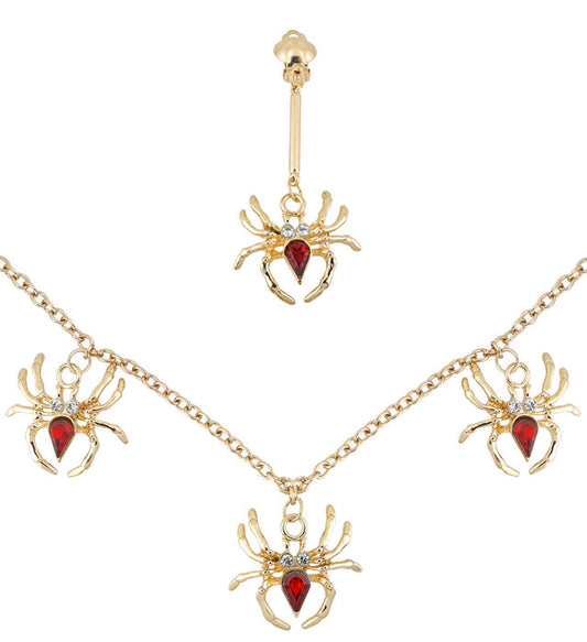 SPIDER LADY Schmuckset mit Spinnen-Halskette und passenden Ohrringen