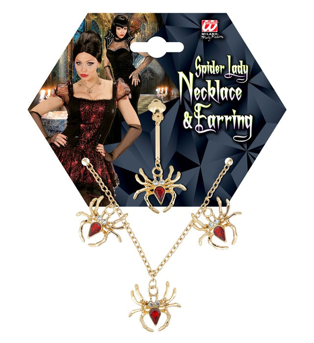SPIDER LADY Schmuckset mit Spinnen-Halskette und passenden Ohrringen