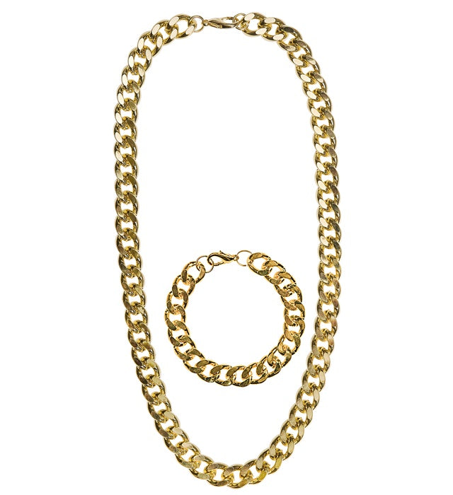Goldene Halskette und Armband als Accessoire für Gangster- und Rapper-Kostüm