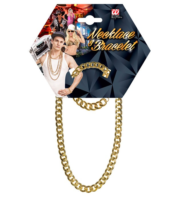 Goldene Halskette und Armband als Accessoire für Gangster- und Rapper-Kostüm
