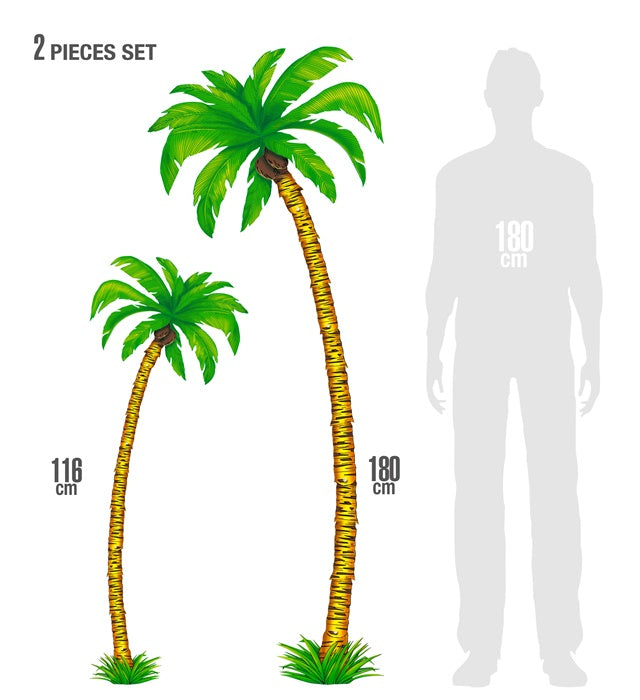 Set aus zwei dekorativen Palmen in 180 und 166 cm Höhe als Fasnachtsdeko
