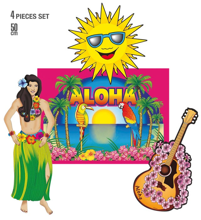 Set aus 4 bunten hawaiianischen Dekorationen je 50 cm für Party und Fasnacht