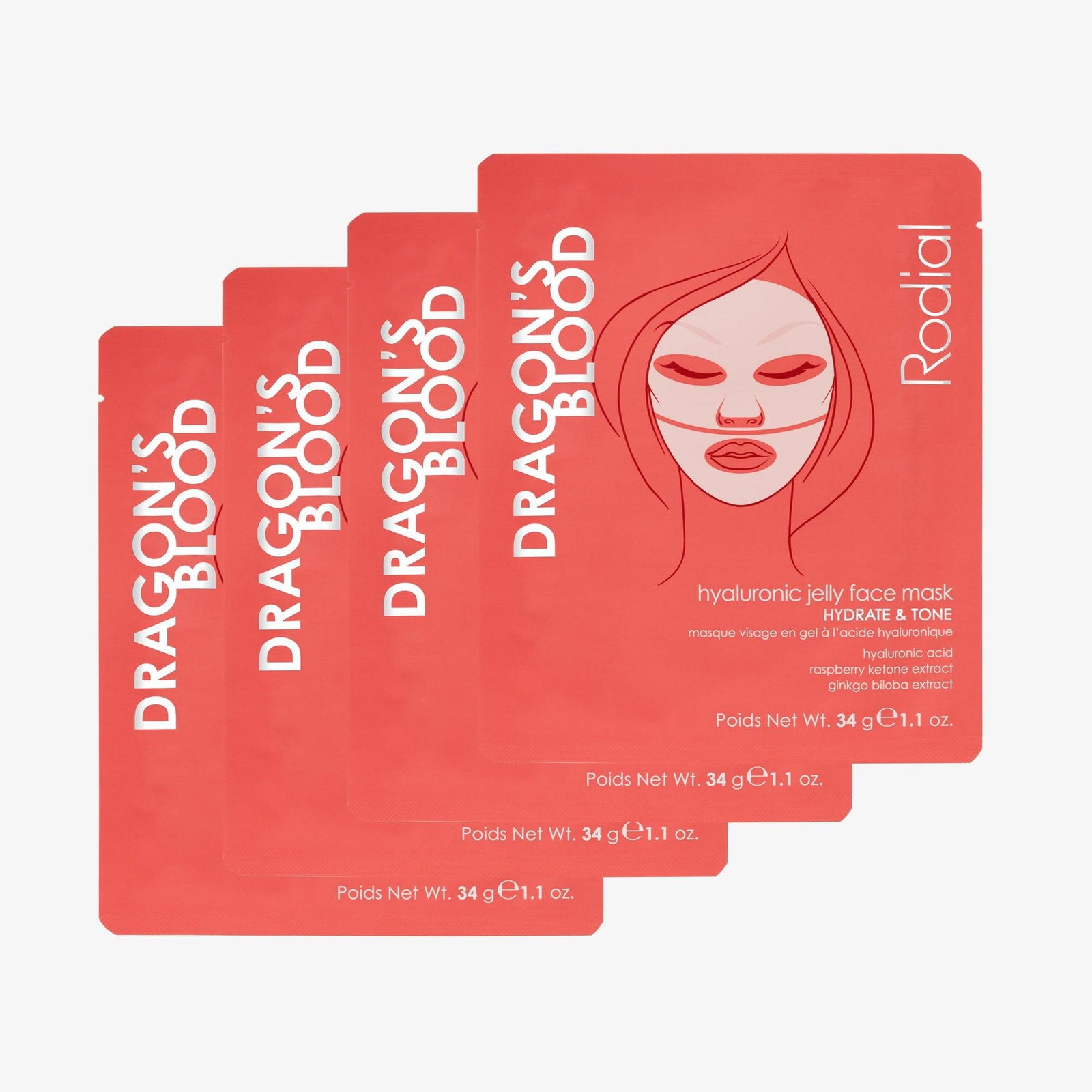 Rodial Rodial, Dragon's Blood, Hydratisierend, Gelmaske, Gesicht, 4 stk, 4 stk Regular