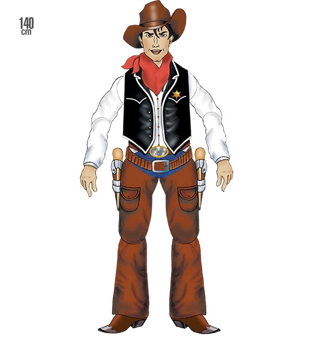 Beweglicher Cowboy Deko-Figur 1,40 m für Fasnacht und Westernpartys