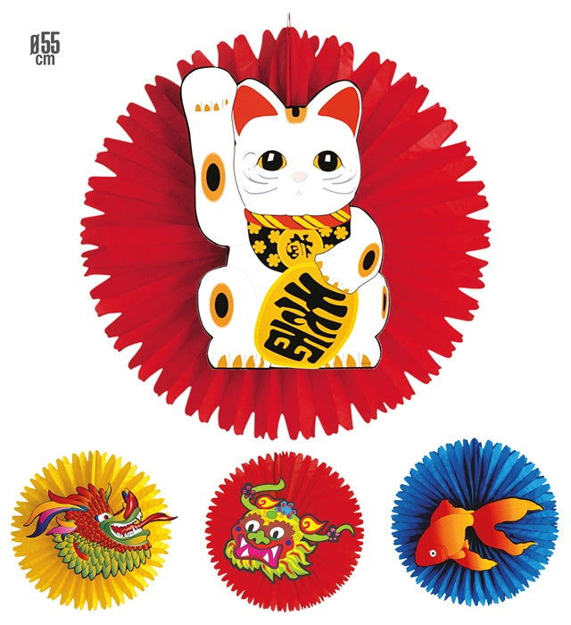 Bunte chinesische Rosette mit Ø 55 cm als Fasnachtsdekoration