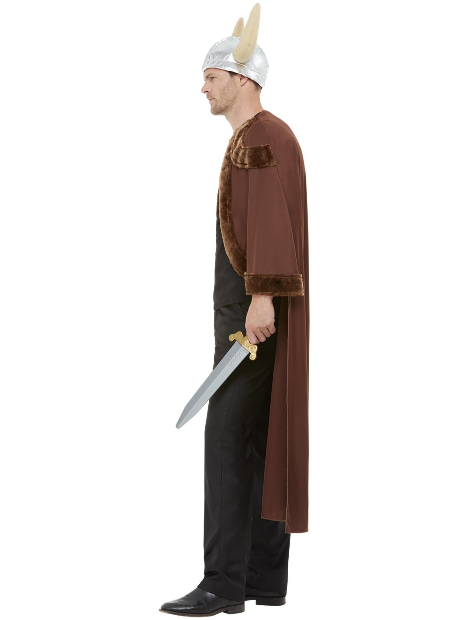 Smiffys Viking Kostüm braun mit Umhang und Helm für Erwachsene – Seitenansicht