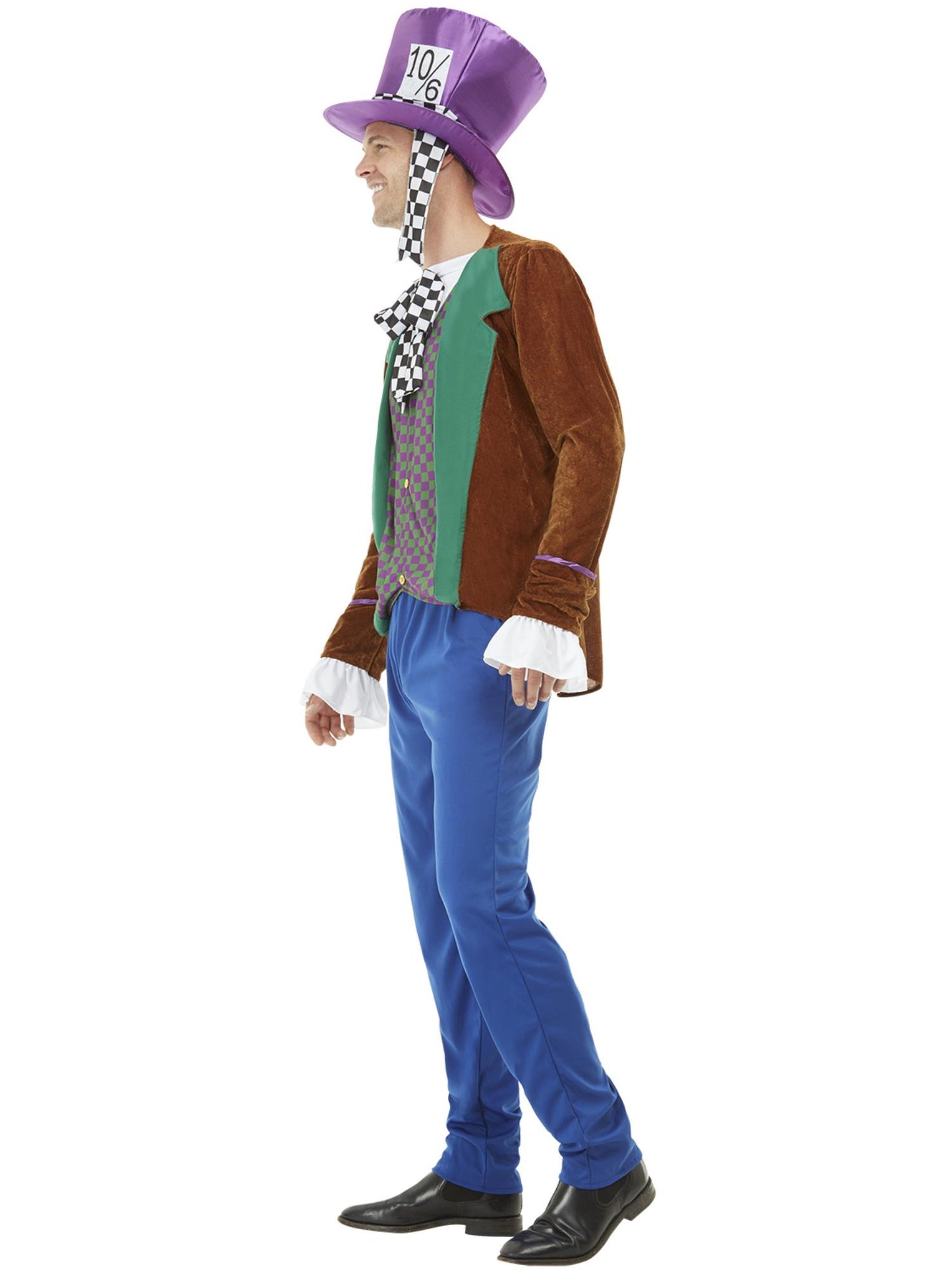 Smiffys Mad Hatter Kostüm für Herren mehrfarbig mit Jacke Hose und Hut – Seitenansicht