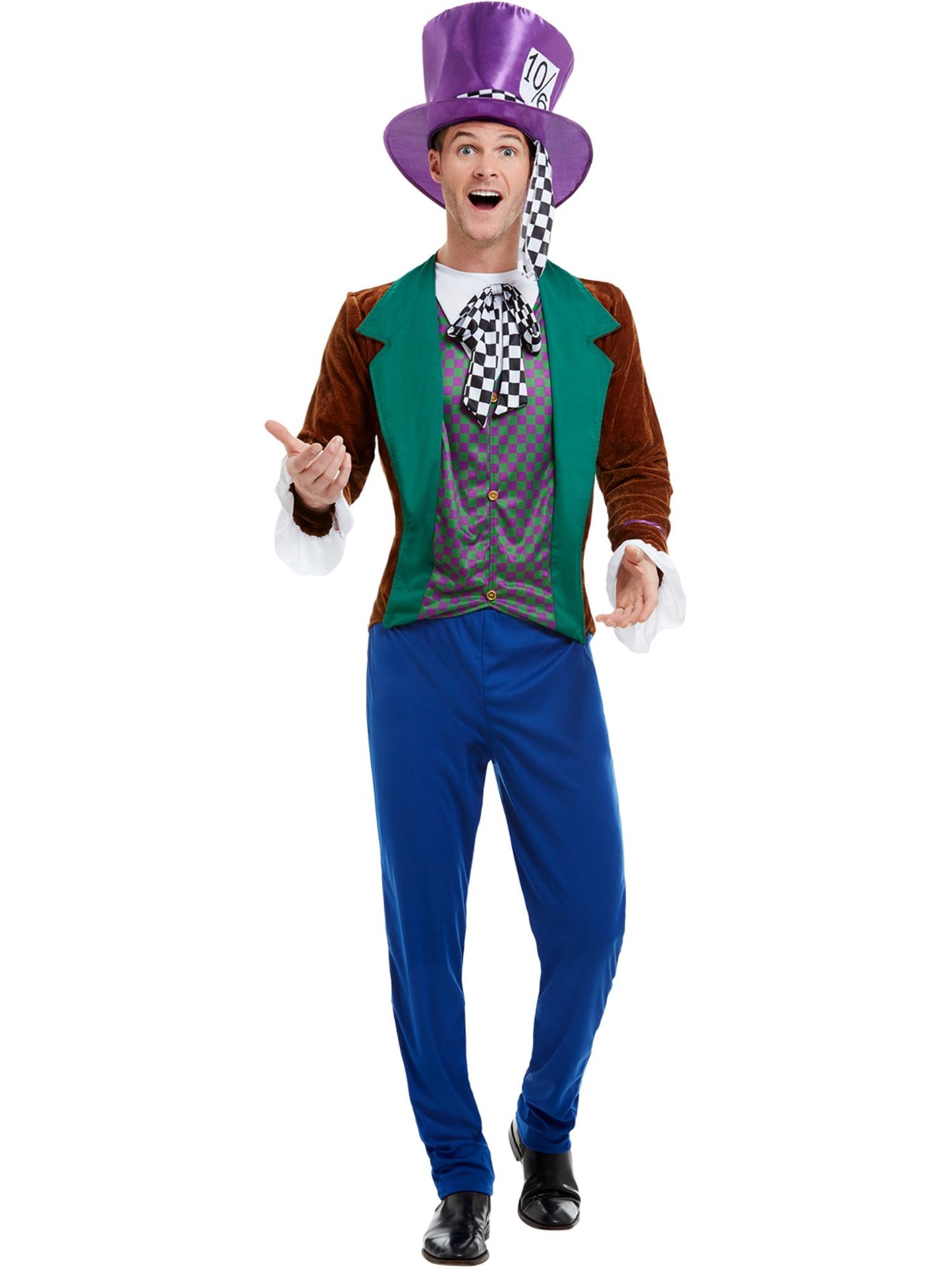 Smiffys Mad Hatter Kostüm für Herren mehrfarbig mit Jacke Hose und Hut – Produktansicht