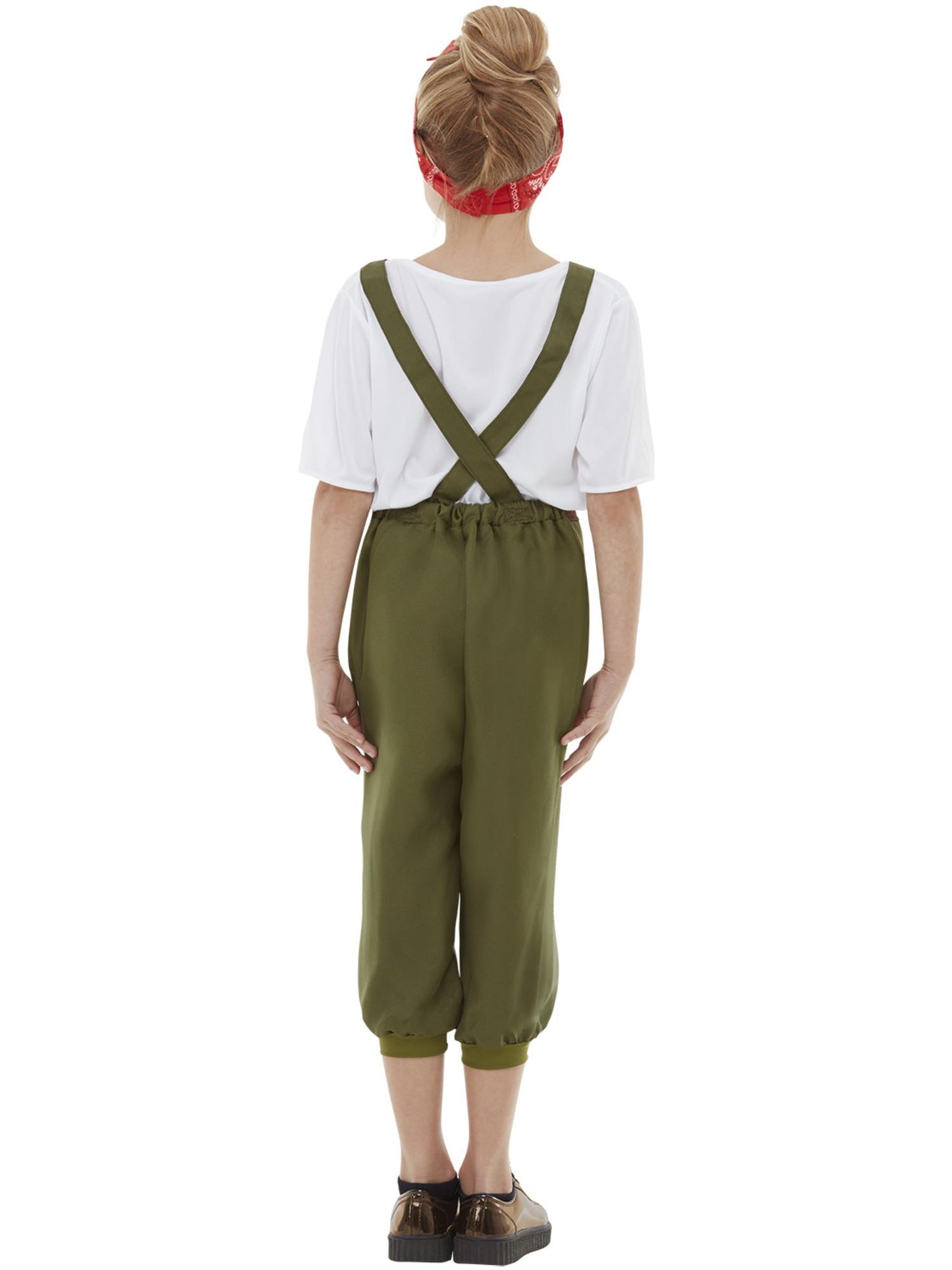 Smiffys WW2-Little-Land-Kostüm für Mädchen grün mit Top Latzhose und Kopftuch – Detailansicht