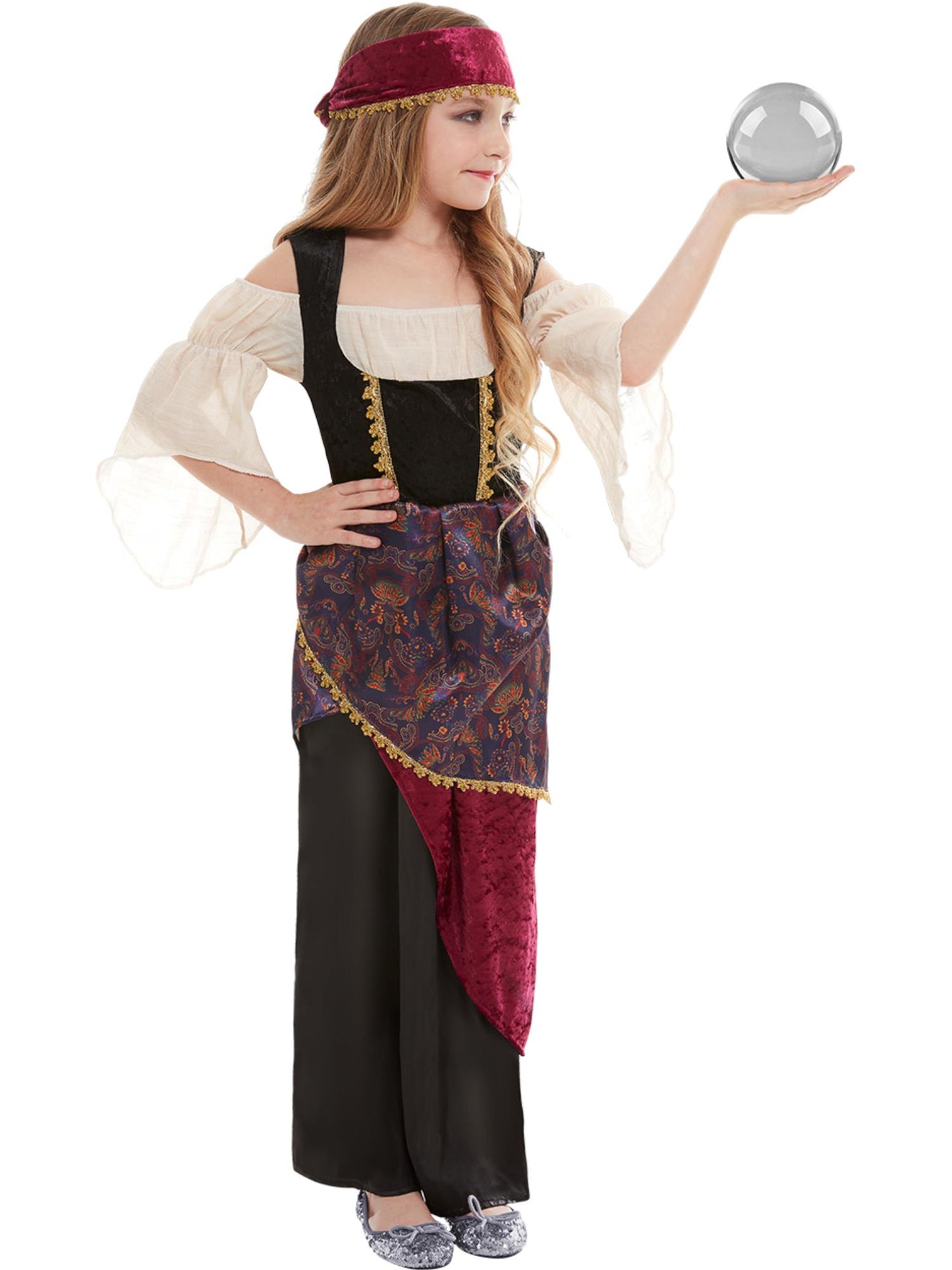 Smiffys Witch Deluxe Wahrsagerinnen-Kostüm für Mädchen mit Kleid und Kopftuch