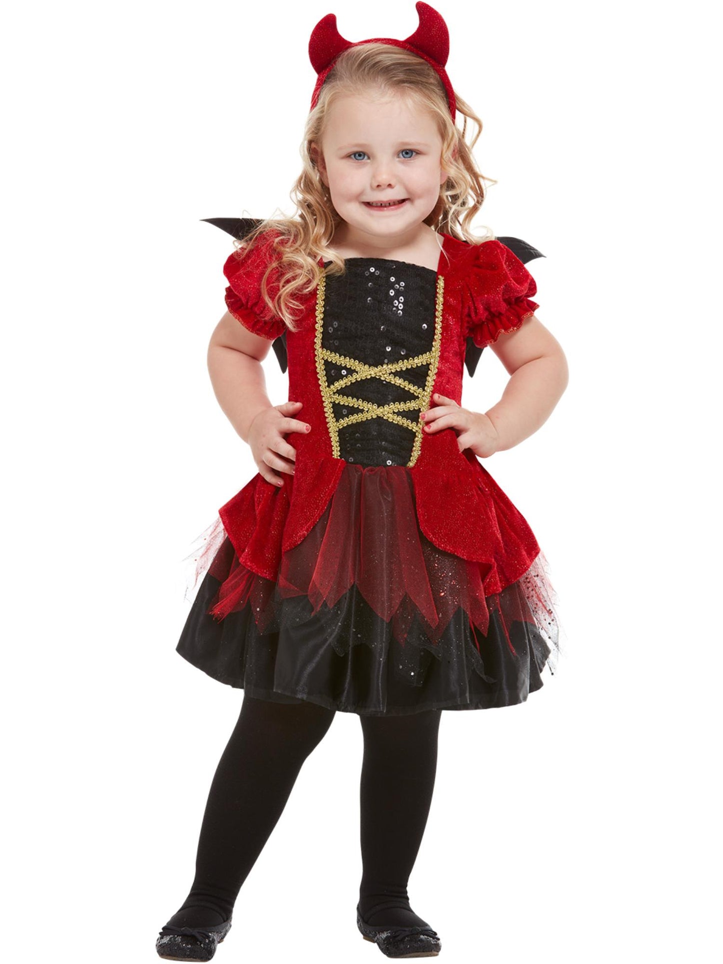 Smiffys rotes Devil Kostüm für Mädchen mit Kleid Flügeln und Haarreif