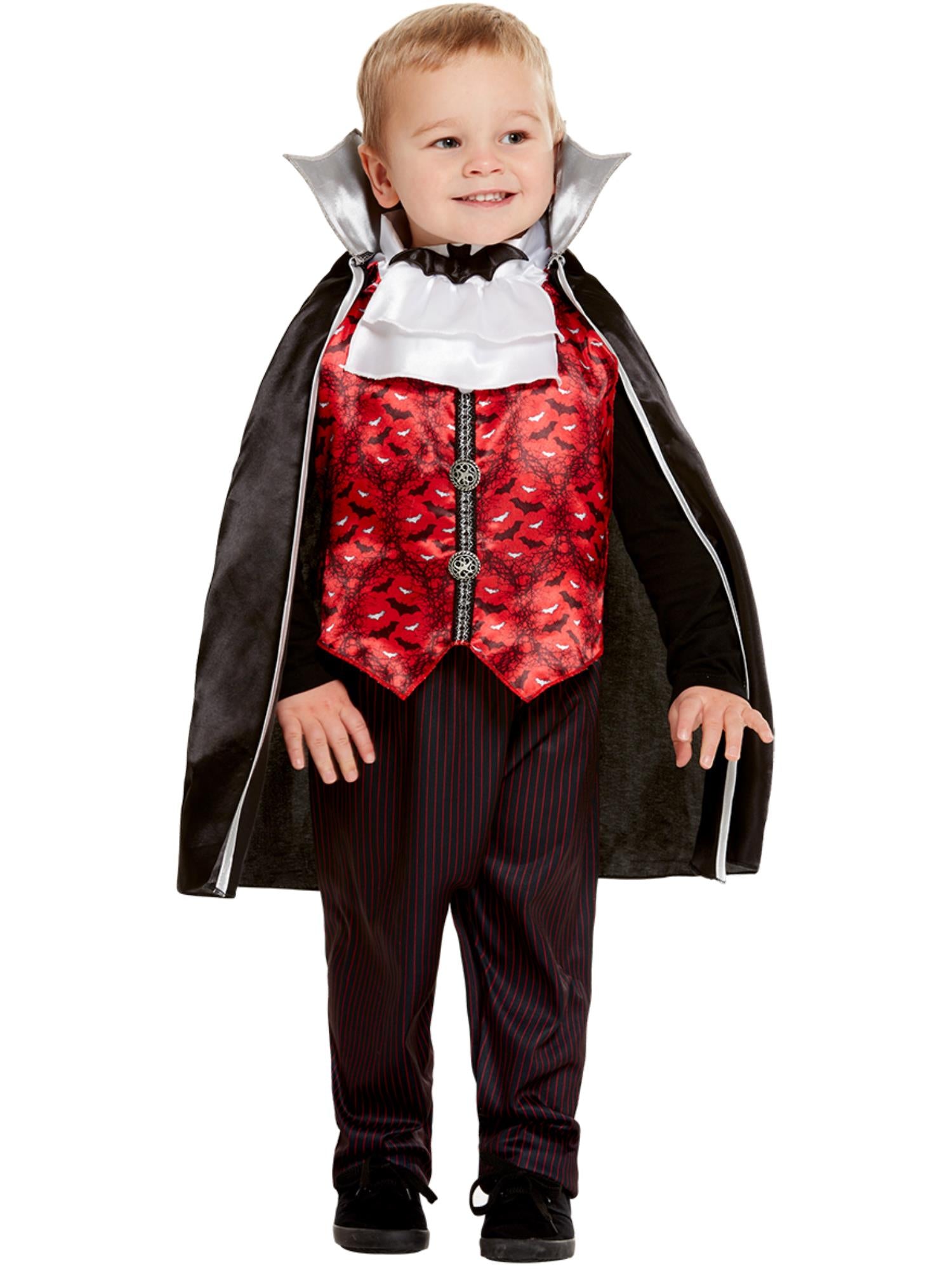 Smiffys rotes Vampirkostüm für Kleinkinder mit Oberteil Hose und Umhang – Produktansicht