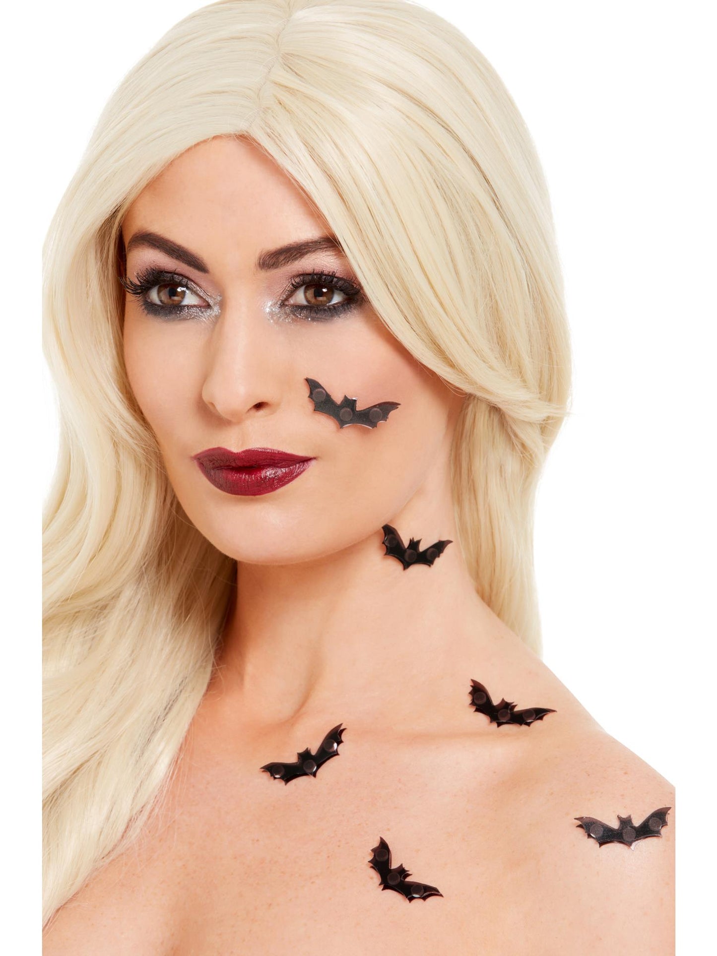 Smiffys schwarze 3D-Bat-Sticker für Make-up FX, 6 Stück – Produktansicht