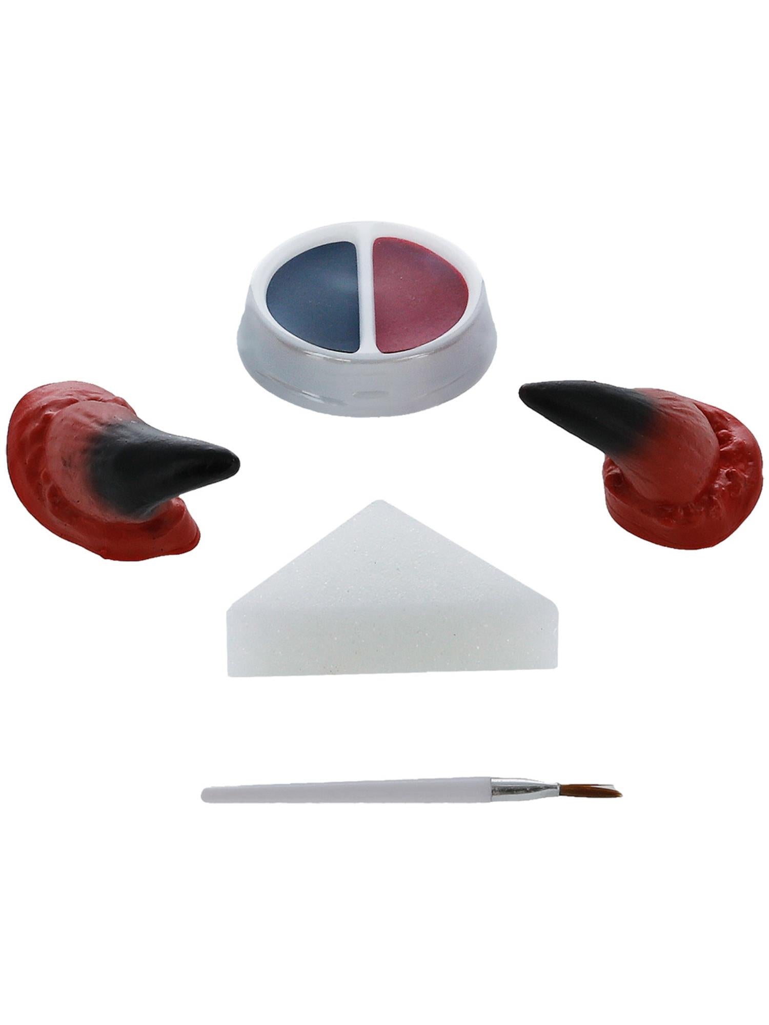 Smiffys Devil Make-up-FX-Set Aqua in Rot und Schwarz mit Hörnern – Seitenansicht