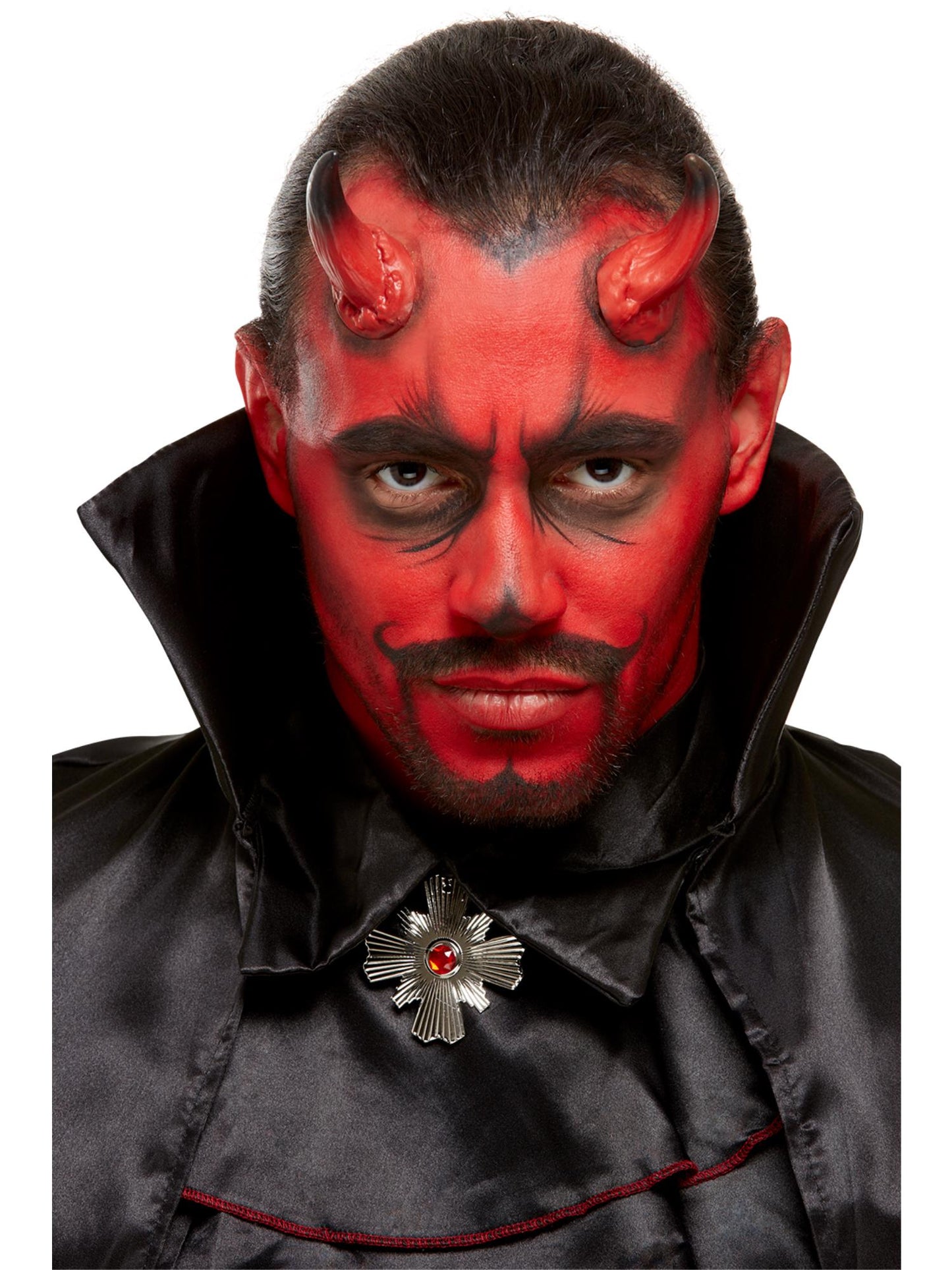 Smiffys Devil Make-up-FX-Set Aqua in Rot und Schwarz mit Hörnern – Produktansicht