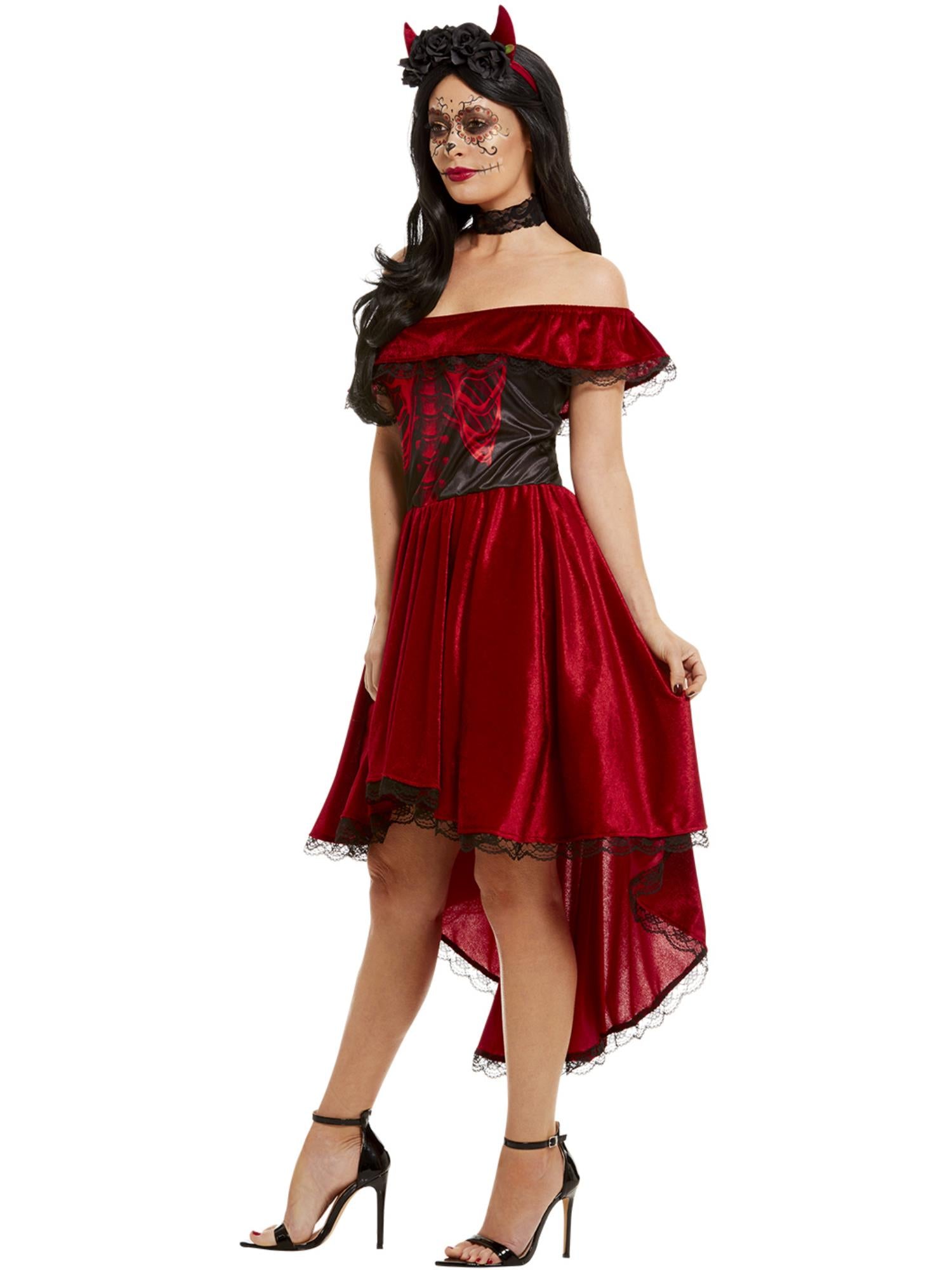 Smiffys DAYDEAD Devil-Kostüm für Damen in Rot – Seitenansicht