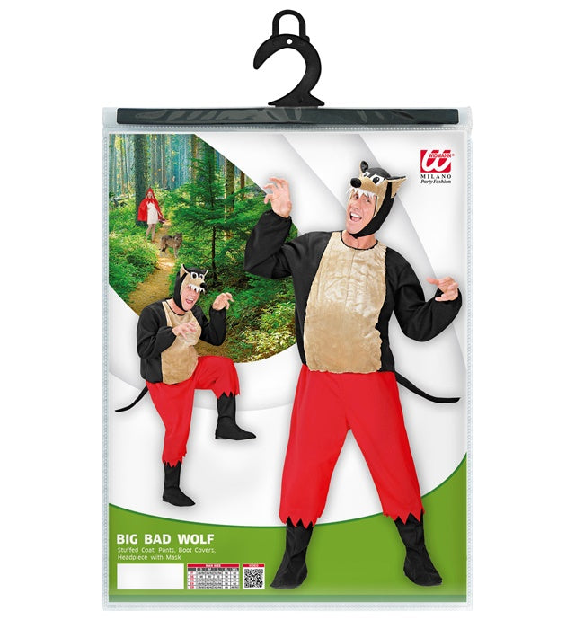Wolf-Kostüm mit gepolstertem Kasack, Hose, Stiefelüberziehern und realistischer Wolf-Maske