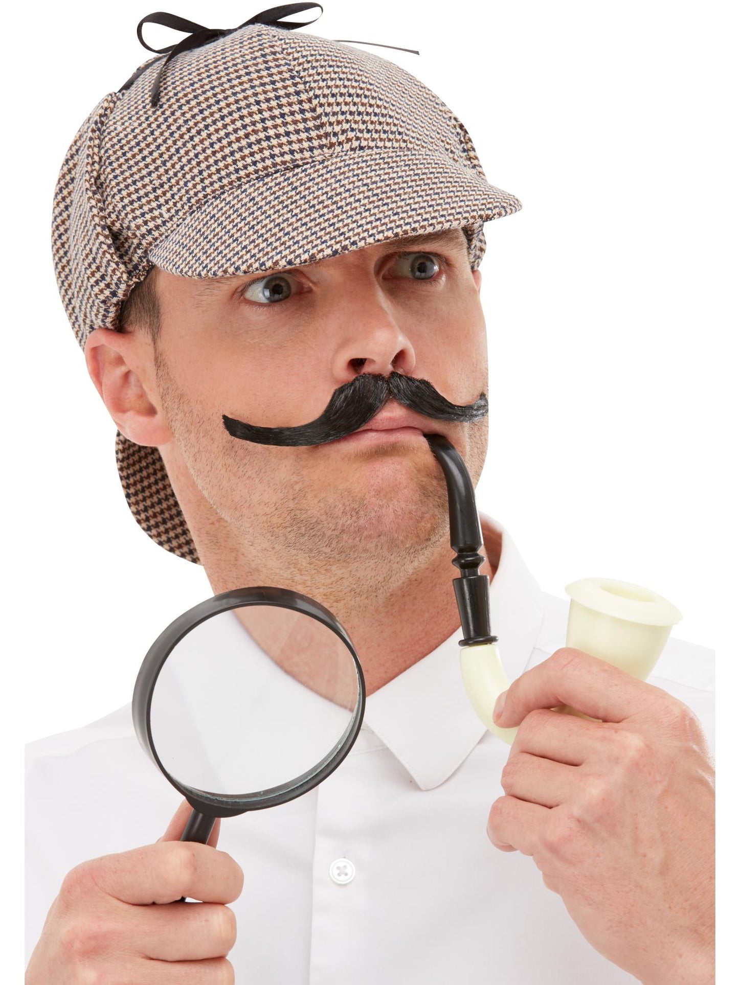 Smiffys Detective Kit für Herren mit Hut, Pfeife und Lupe, mehrfarbig