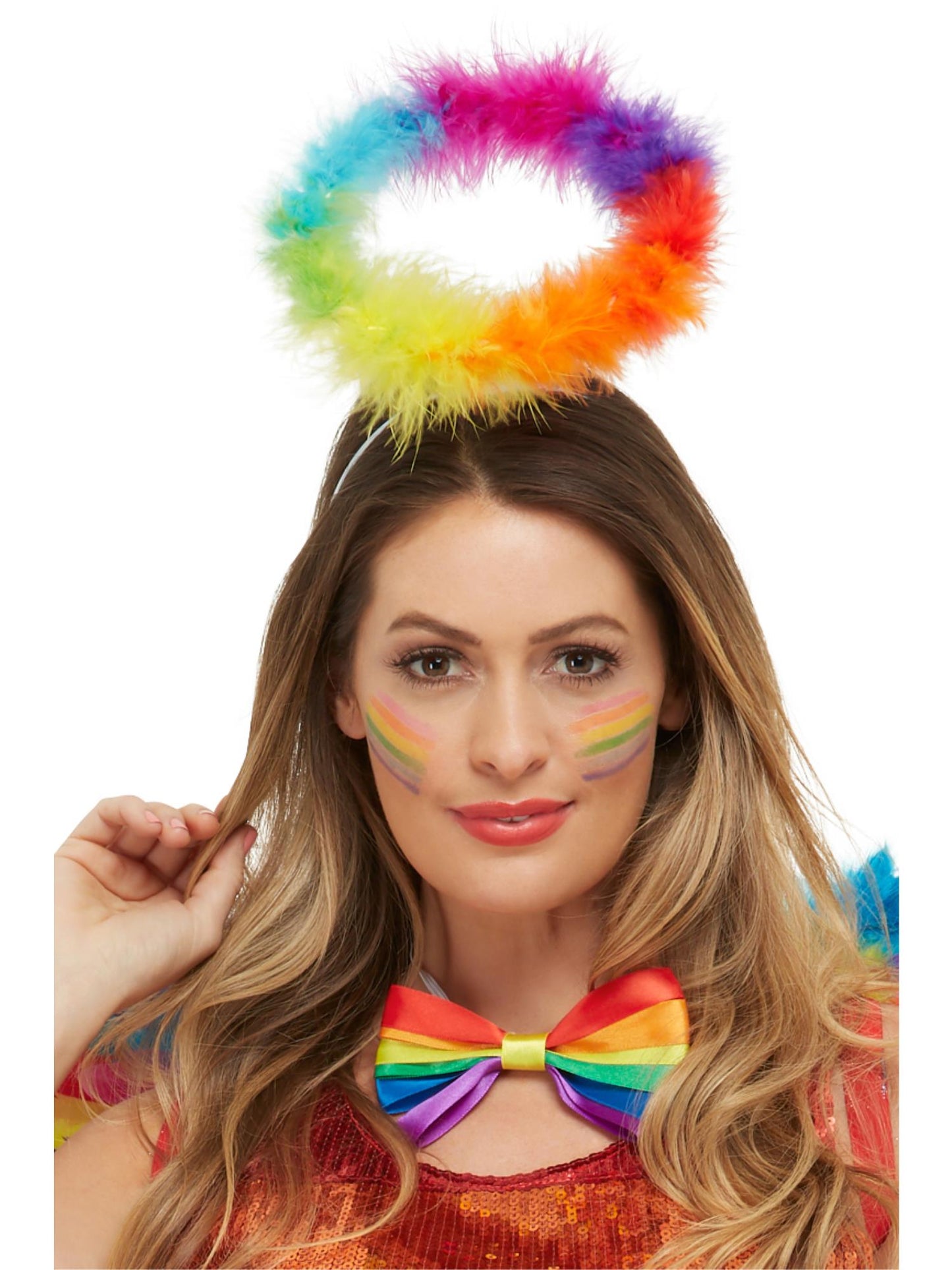 Smiffys GAYPRIDE Rainbow Angel Halo mit Marabou, mehrfarbig