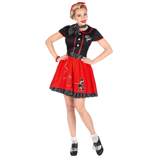 "50er JAHRE GIRL" (Kleid mit Petticoat, Gürtel, Halstuch) – Vorderansicht