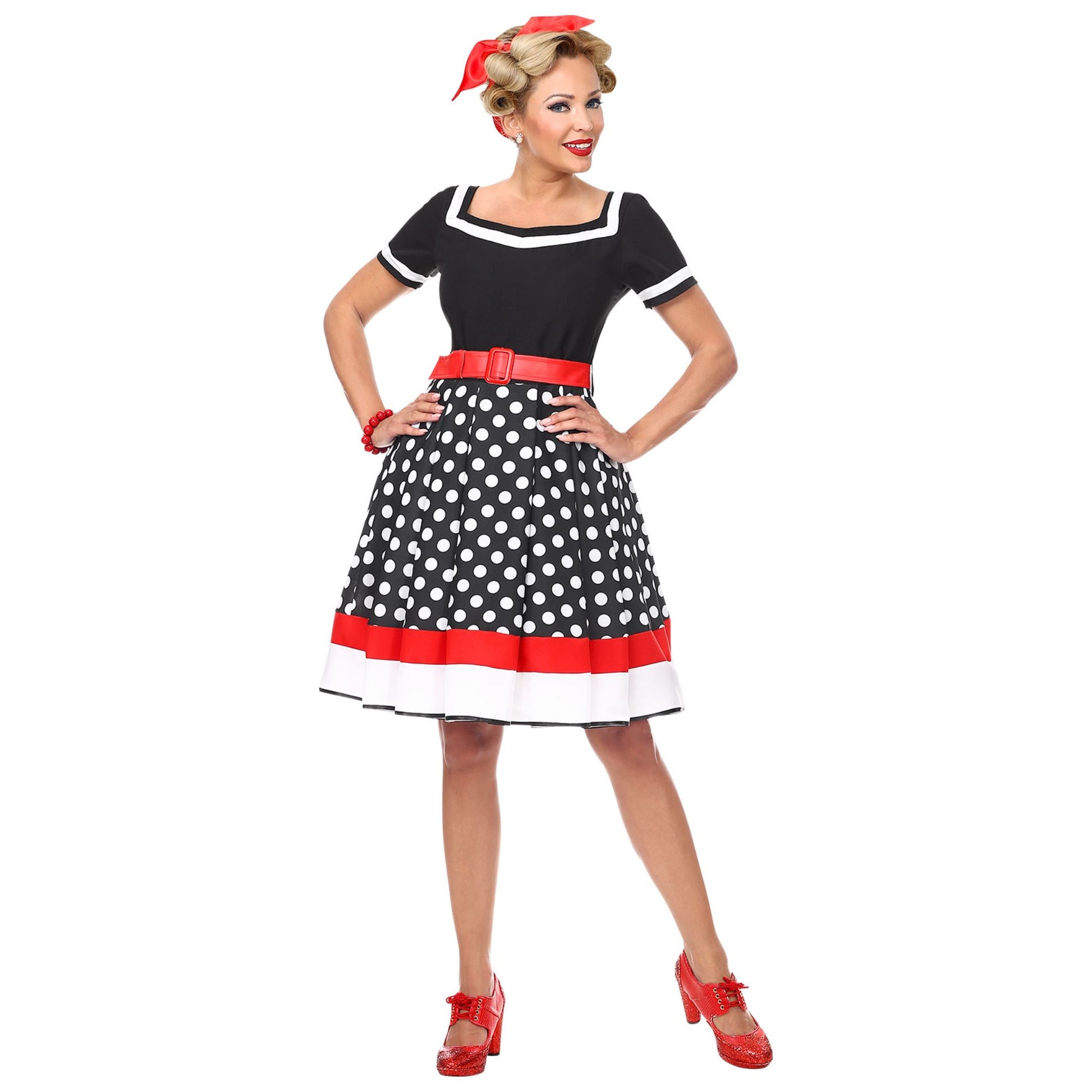 "50er JAHRE MODE" (Kleid mit Petticoat, Gürtel) – Detailansicht