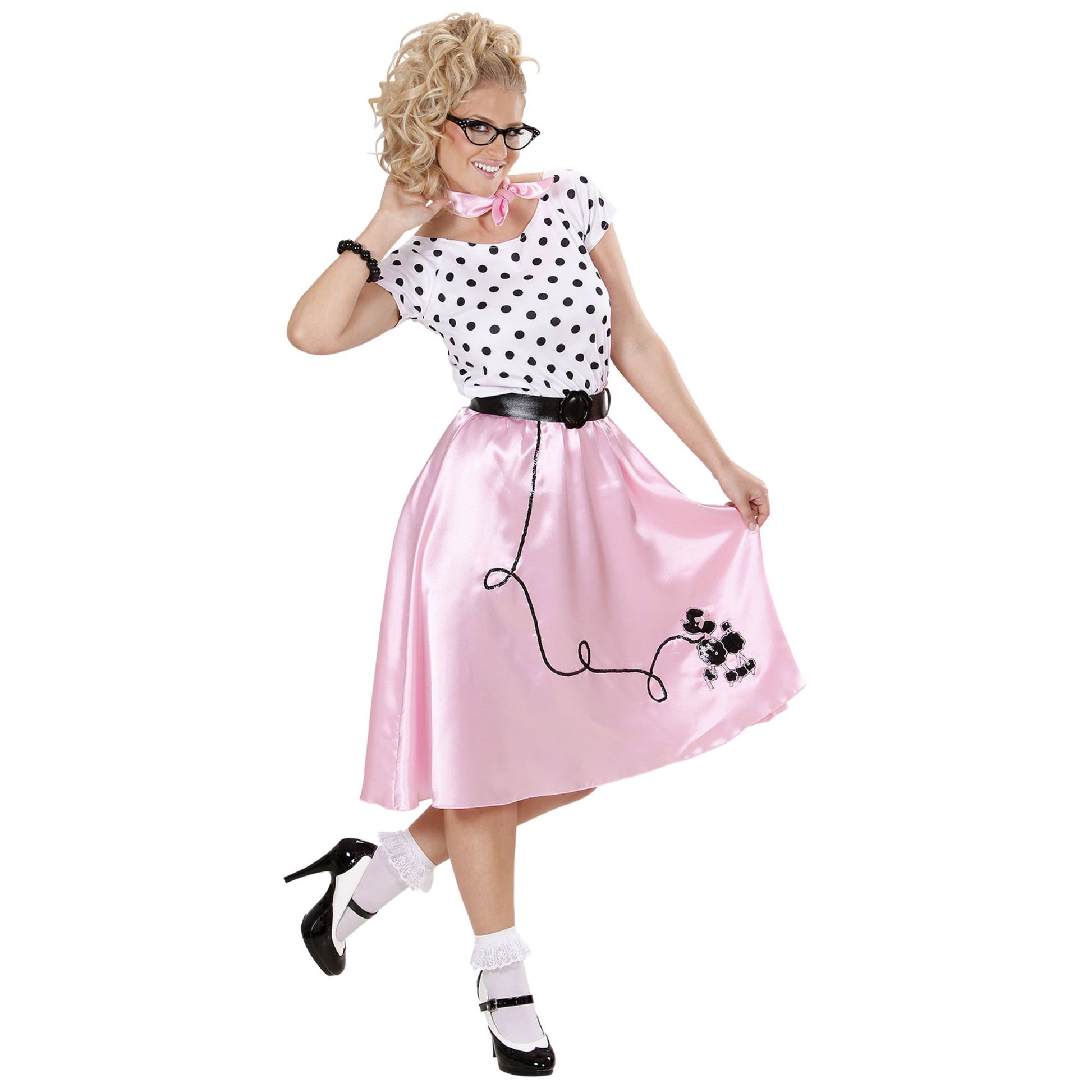 "50ER JAHRE PUDEL GIRL" (Kleid, Gürtel, Halstuch) – Vorderansicht