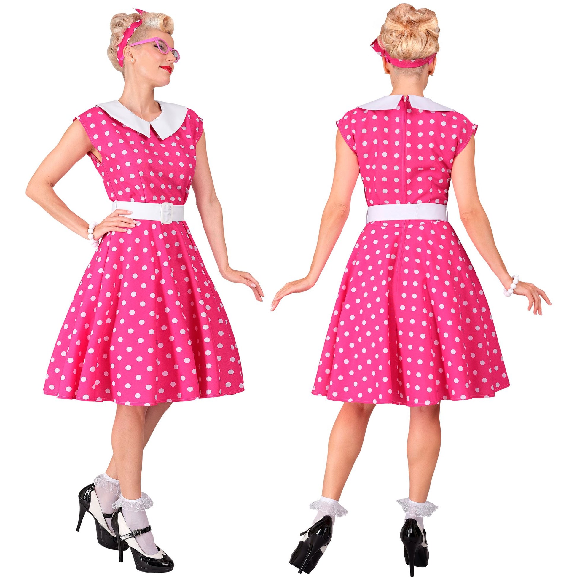 "50er JAHRE ROCK'N'ROLL MODE HOT PINK" (Kleid mit Petticoat, Gürtel, Haarband) – Ansicht 4