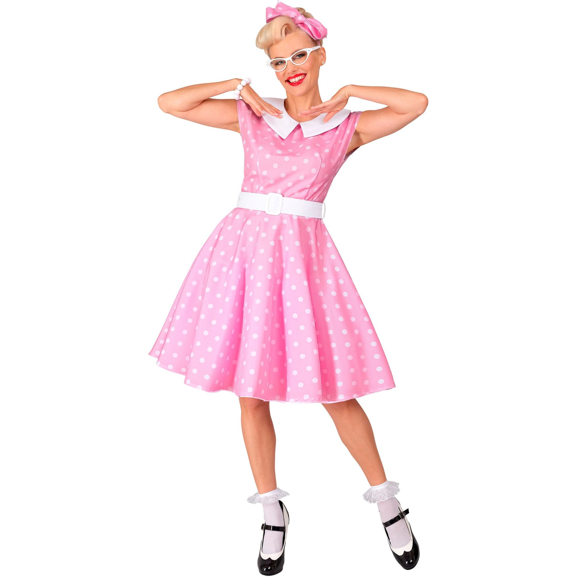 "50er JAHRE ROCK'N'ROLL MODE ROSA" (Kleid mit Petticoat, Gürtel, Haarband) – Ansicht 3