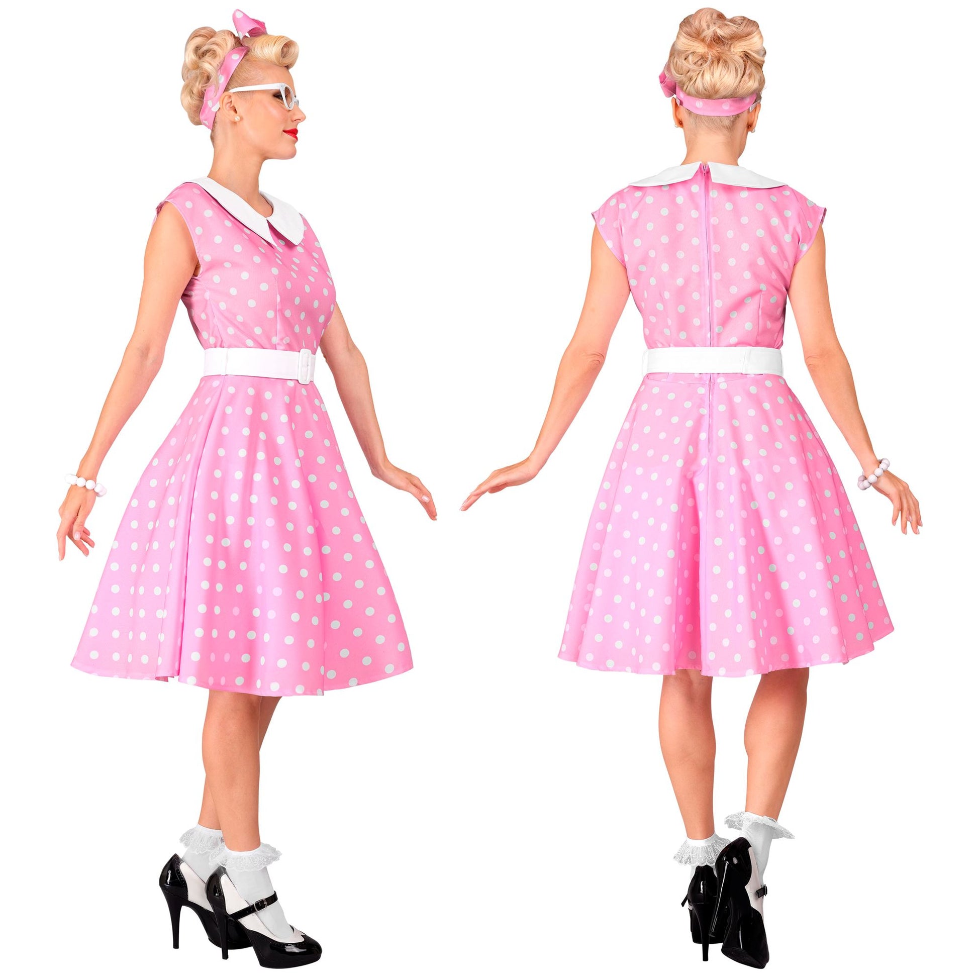 "50er JAHRE ROCK'N'ROLL MODE ROSA" (Kleid mit Petticoat, Gürtel, Haarband) – Ansicht 4
