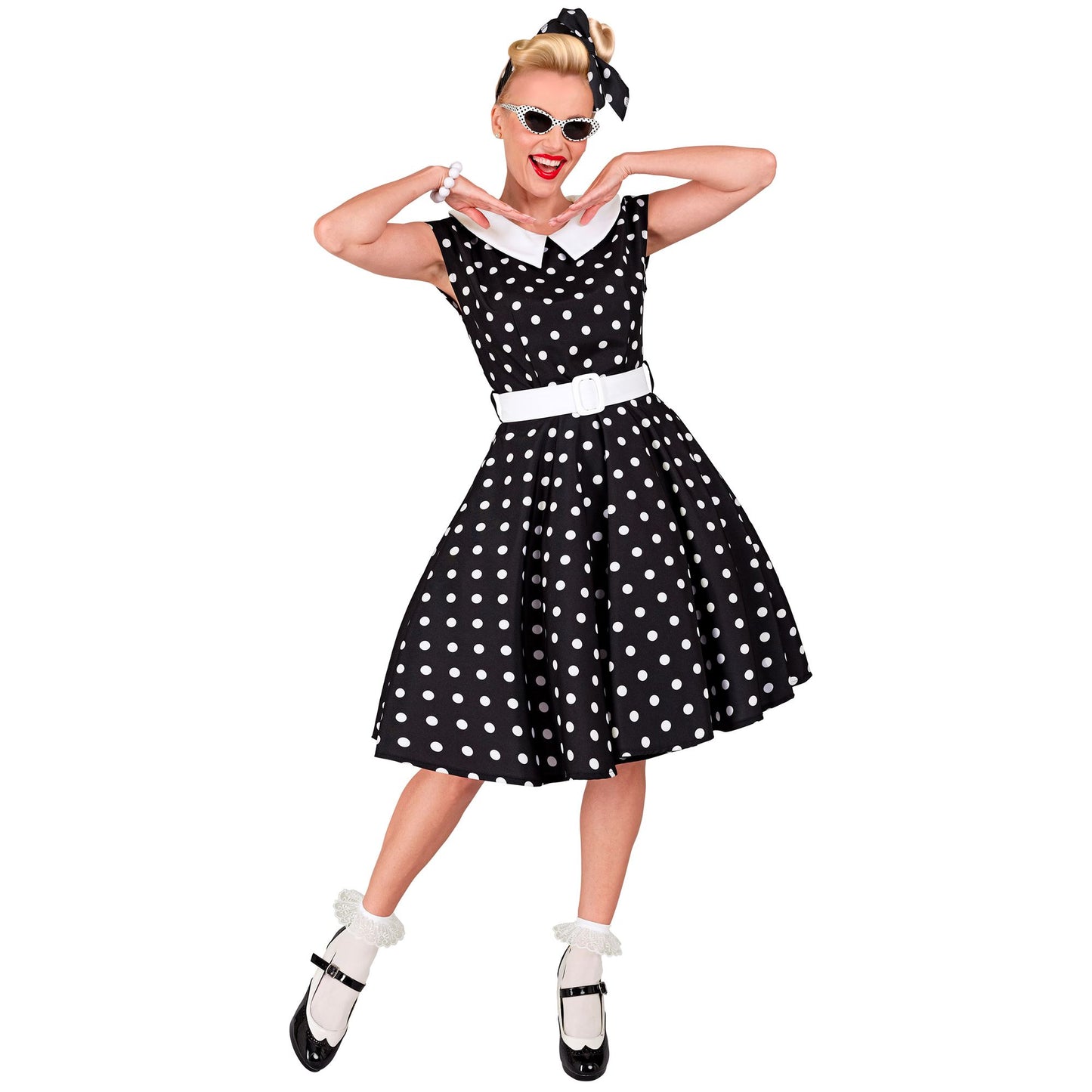 "50er JAHRE ROCK'N'ROLL MODE SCHWARZ" (Kleid mit Petticoat, Gürtel, Haarband) – Ansicht 3