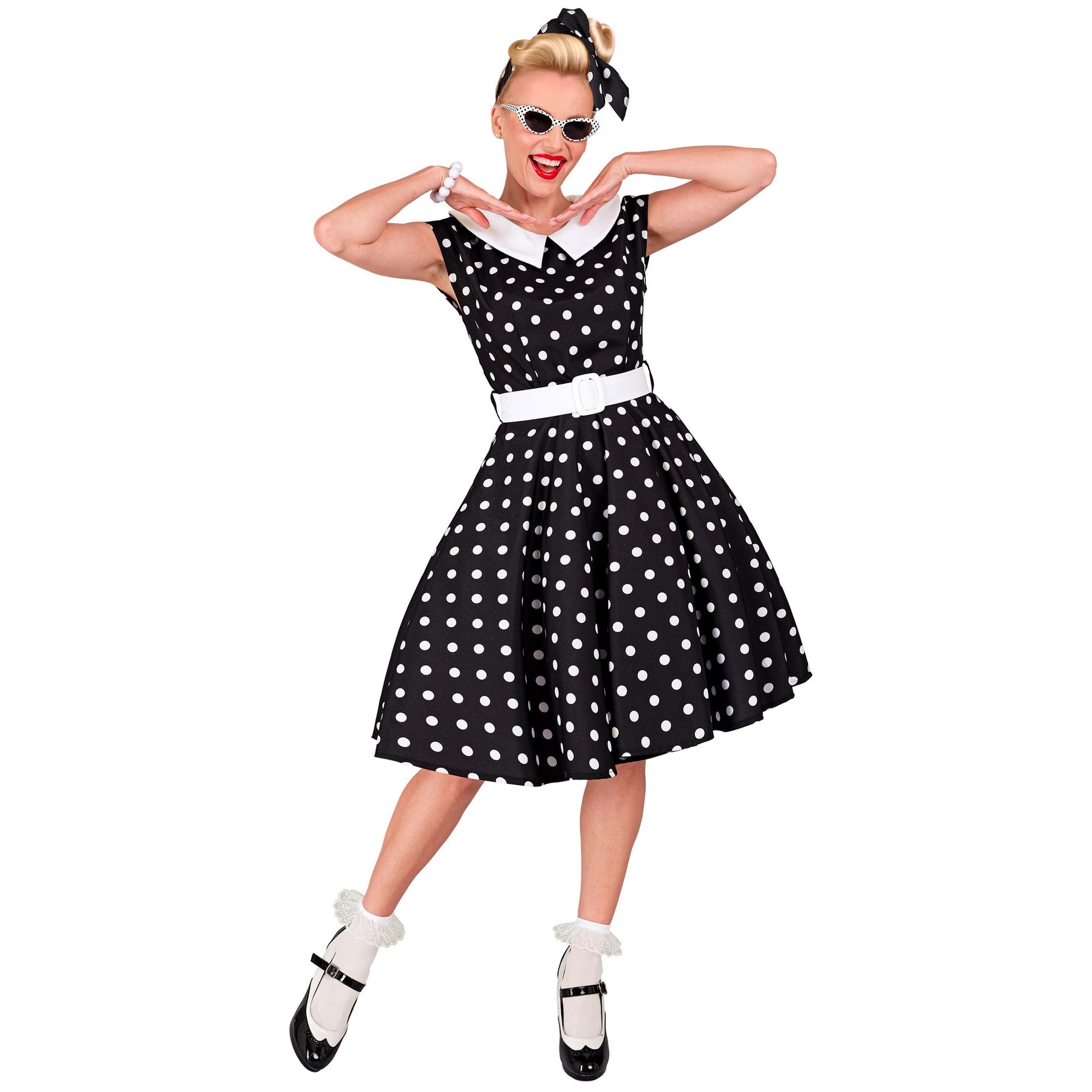 "50er JAHRE ROCK'N'ROLL MODE SCHWARZ" (Kleid mit Petticoat, Gürtel, Haarband) – Ansicht 3