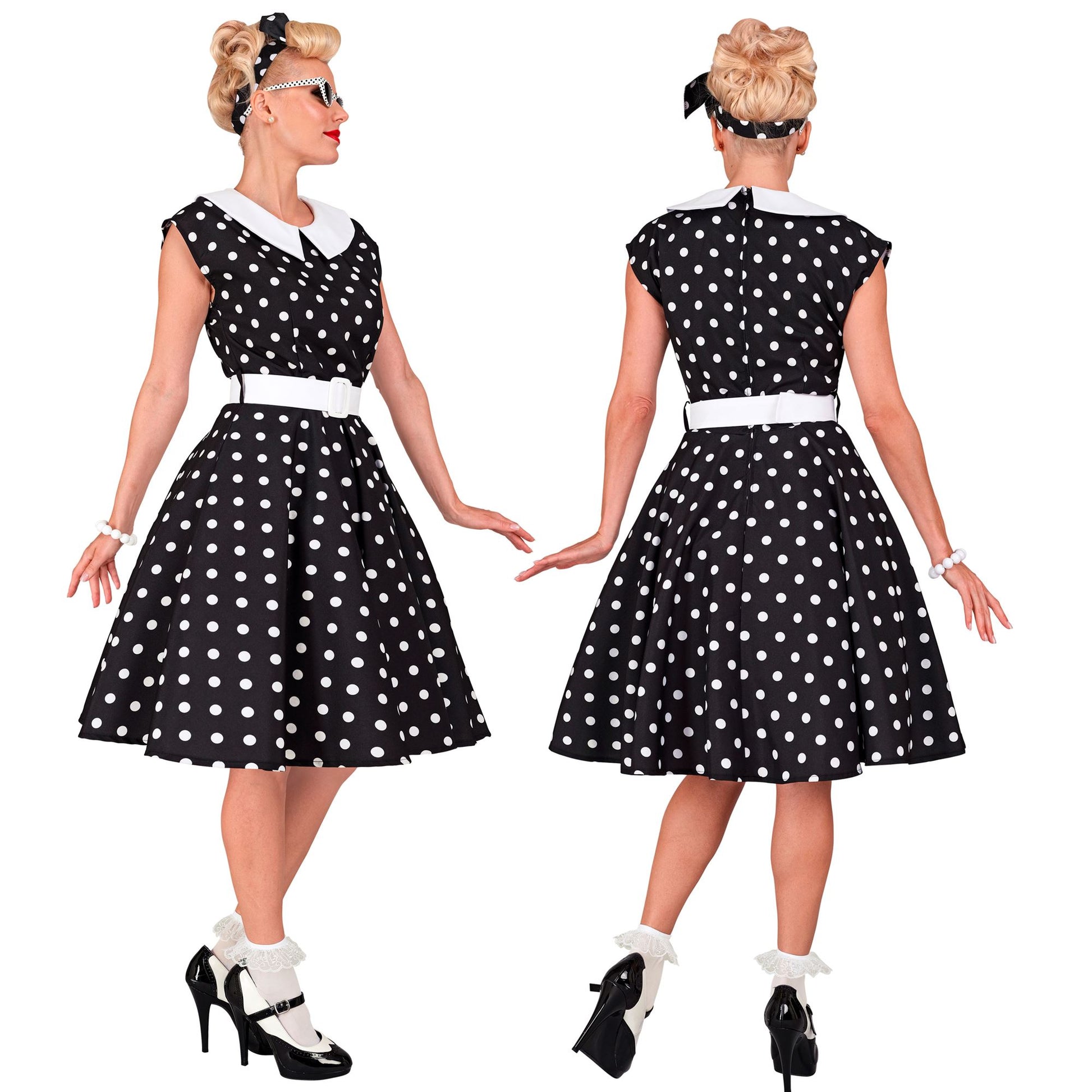 "50er JAHRE ROCK'N'ROLL MODE SCHWARZ" (Kleid mit Petticoat, Gürtel, Haarband) – Ansicht 4