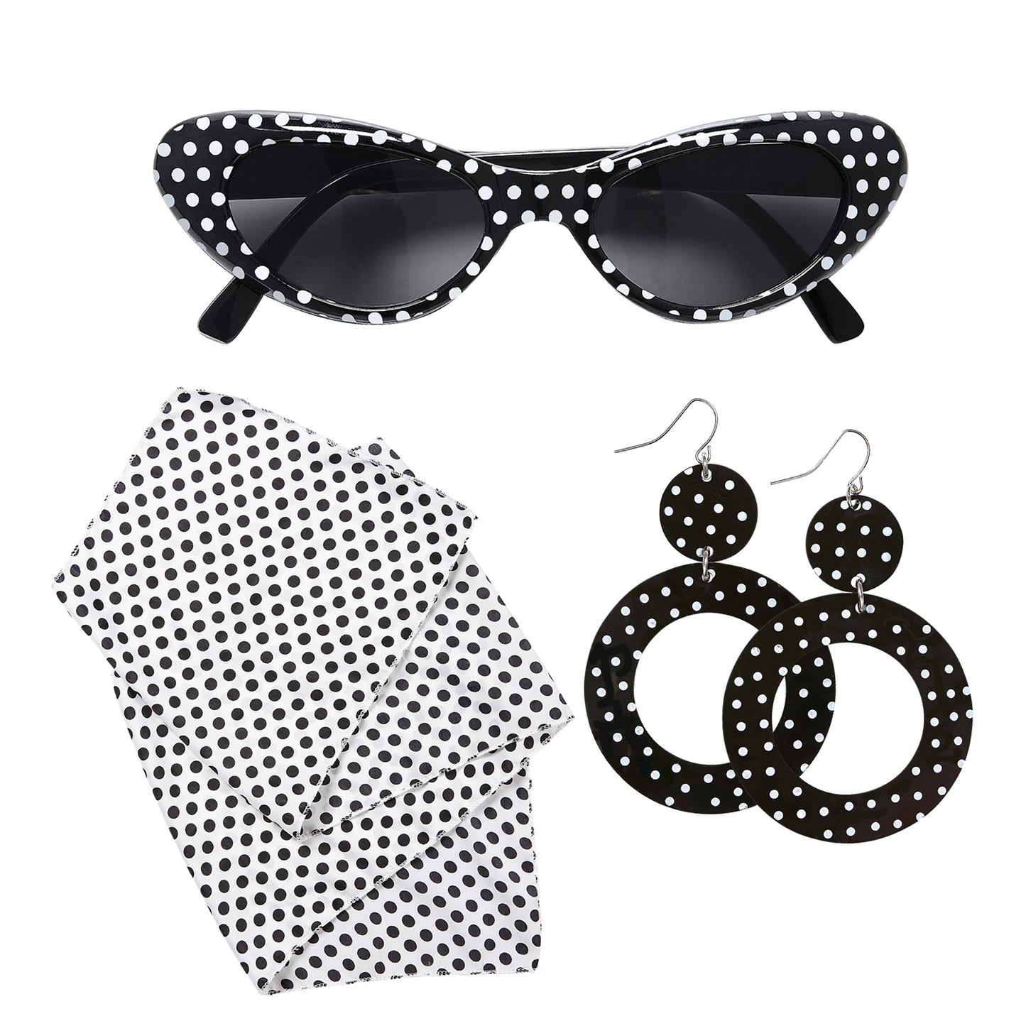 "50s LADY" (Brille, Ohrringe, Halstuch) – Vorderansicht