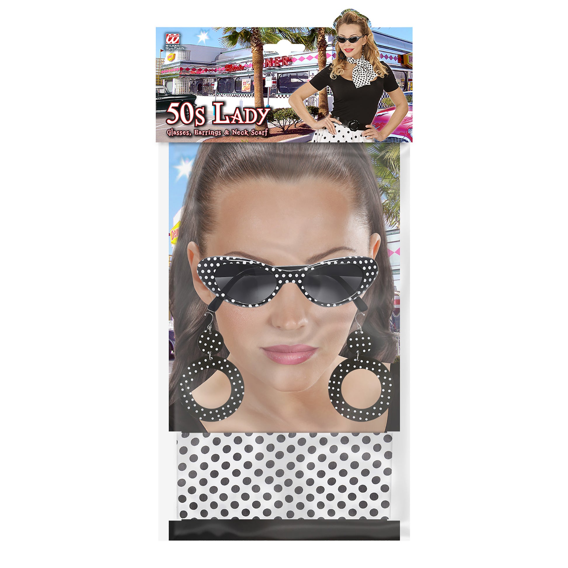 "50s LADY" (Brille, Ohrringe, Halstuch) – Detailansicht