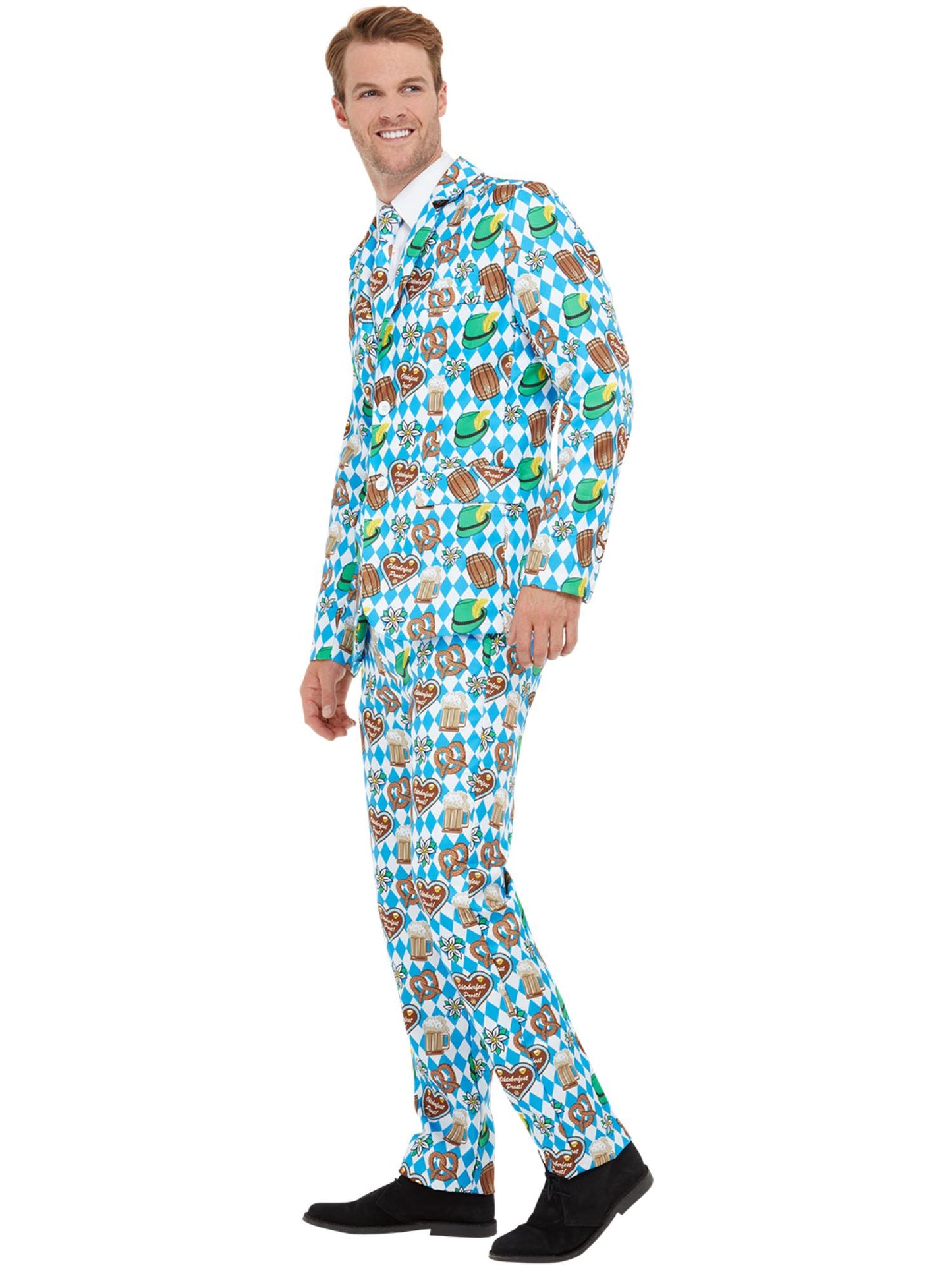 Smiffys Bavarian Bierfestanzug Herren blau mit Jacke Hose und Krawatte – Seitenansicht