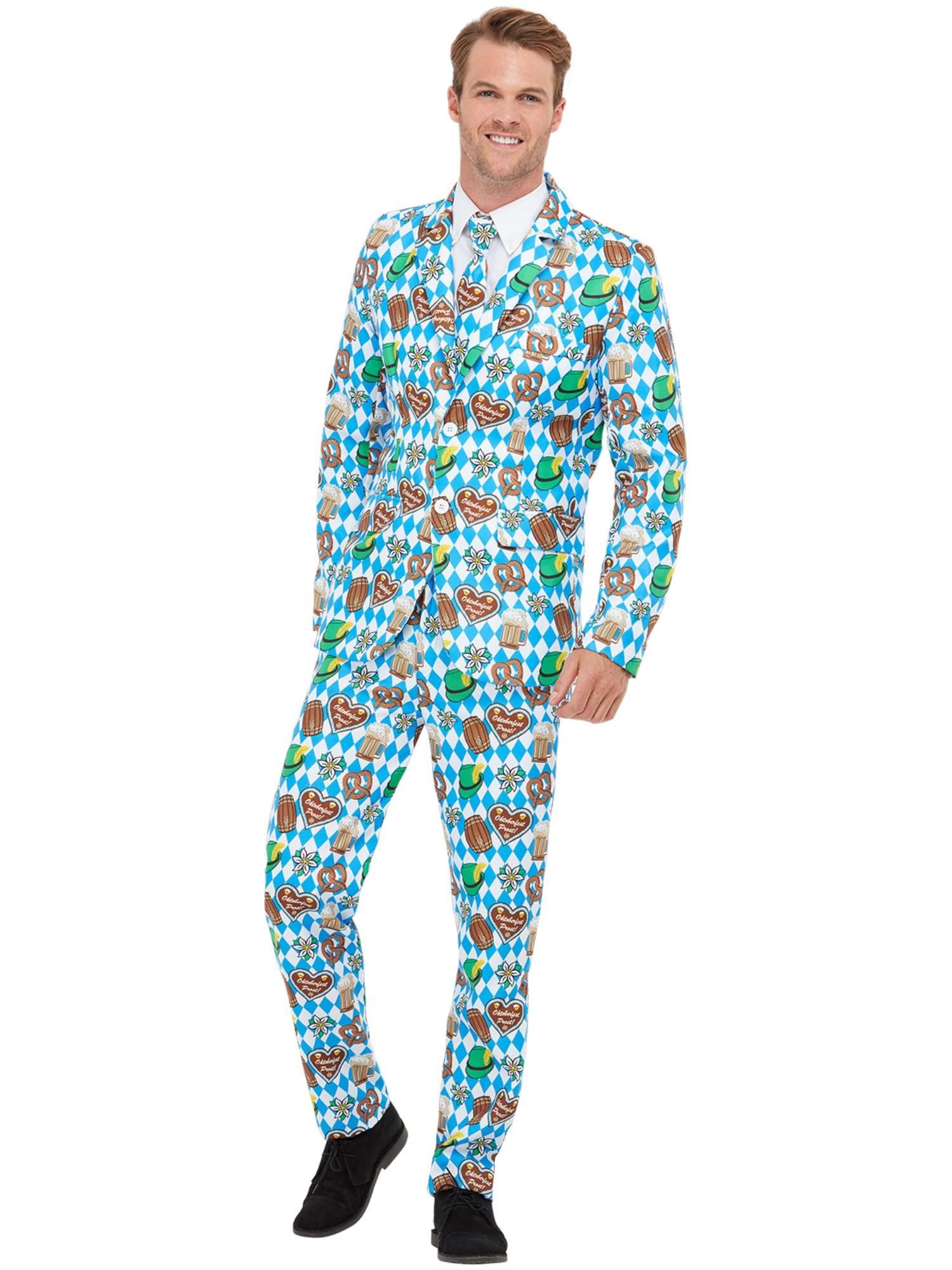 Smiffys Bavarian Bierfestanzug Herren blau mit Jacke Hose und Krawatte – Produktansicht