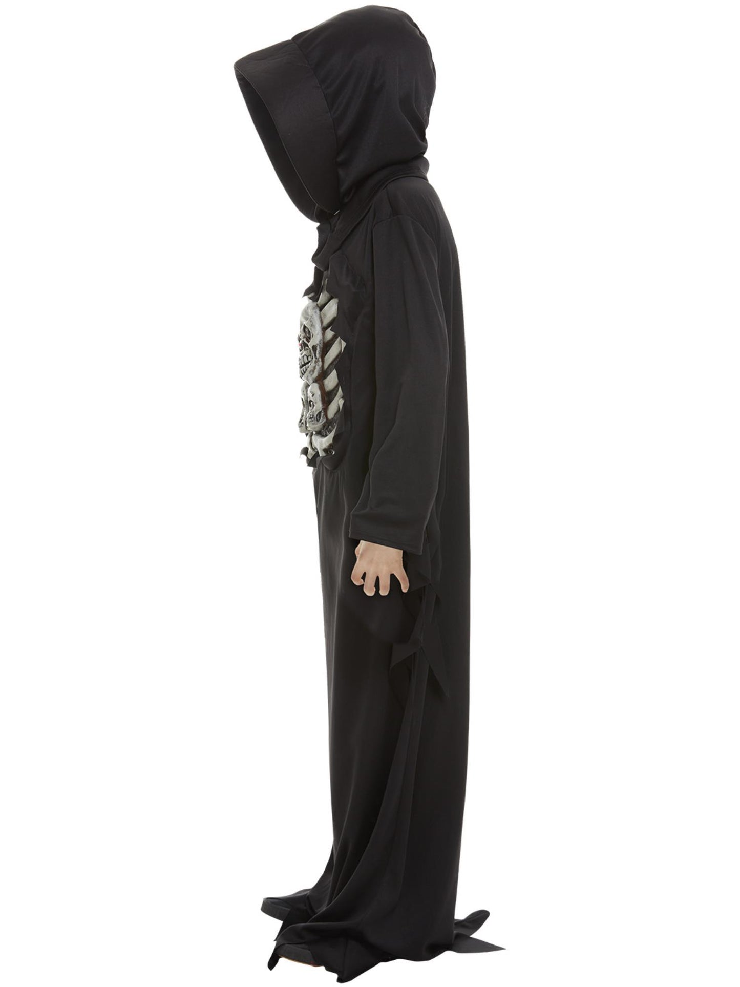 Smiffys Skeleton Reaper Kostüm schwarz mit Robe und Kapuze mit Maske – Seitenansicht