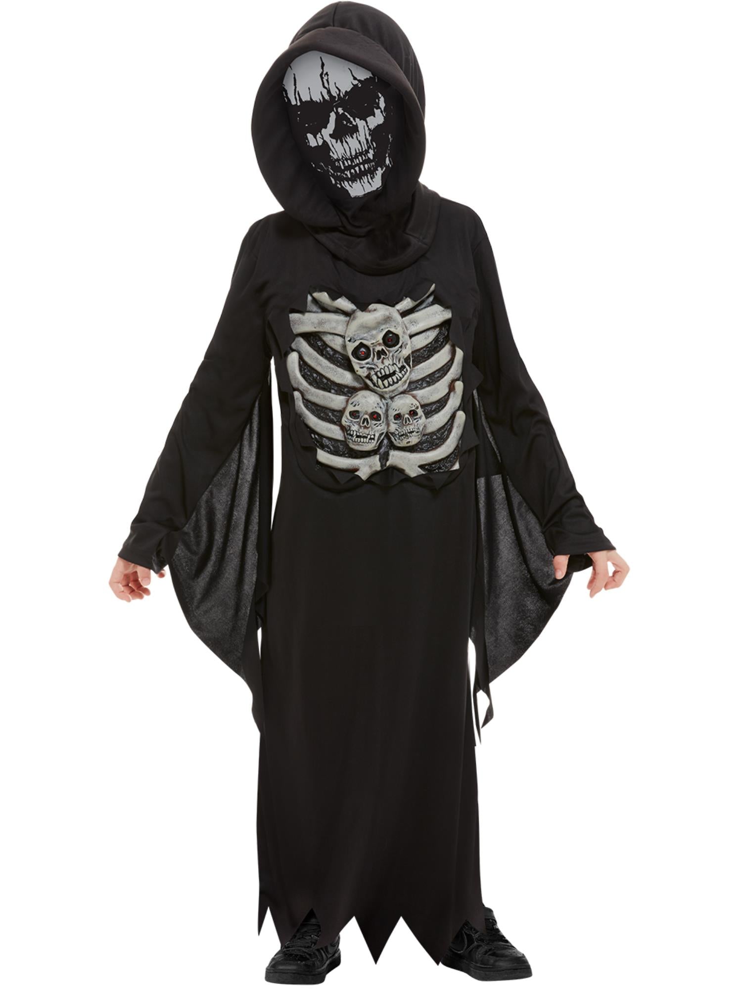 Smiffys Skeleton Reaper Kostüm schwarz mit Robe und Kapuze mit Maske – Produktansicht